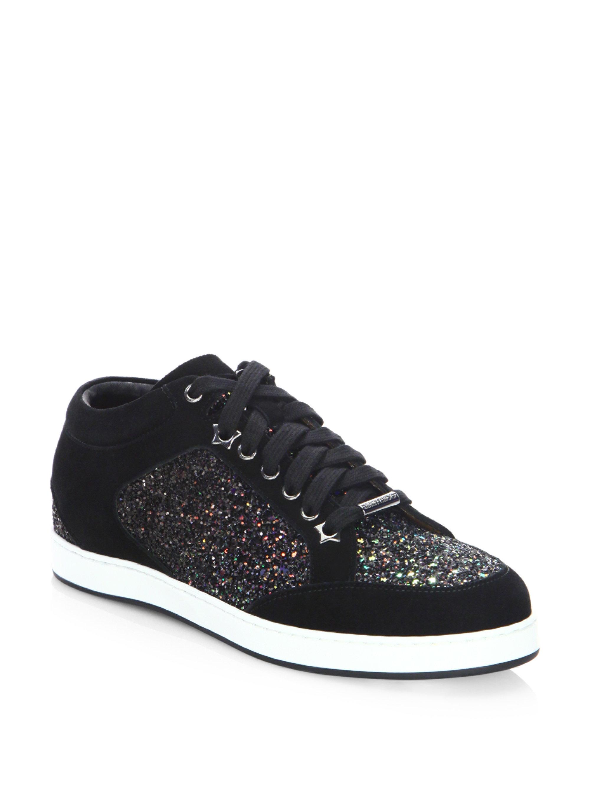 Choo Miami Glitter & Suede Sneakers in Black | Lyst
