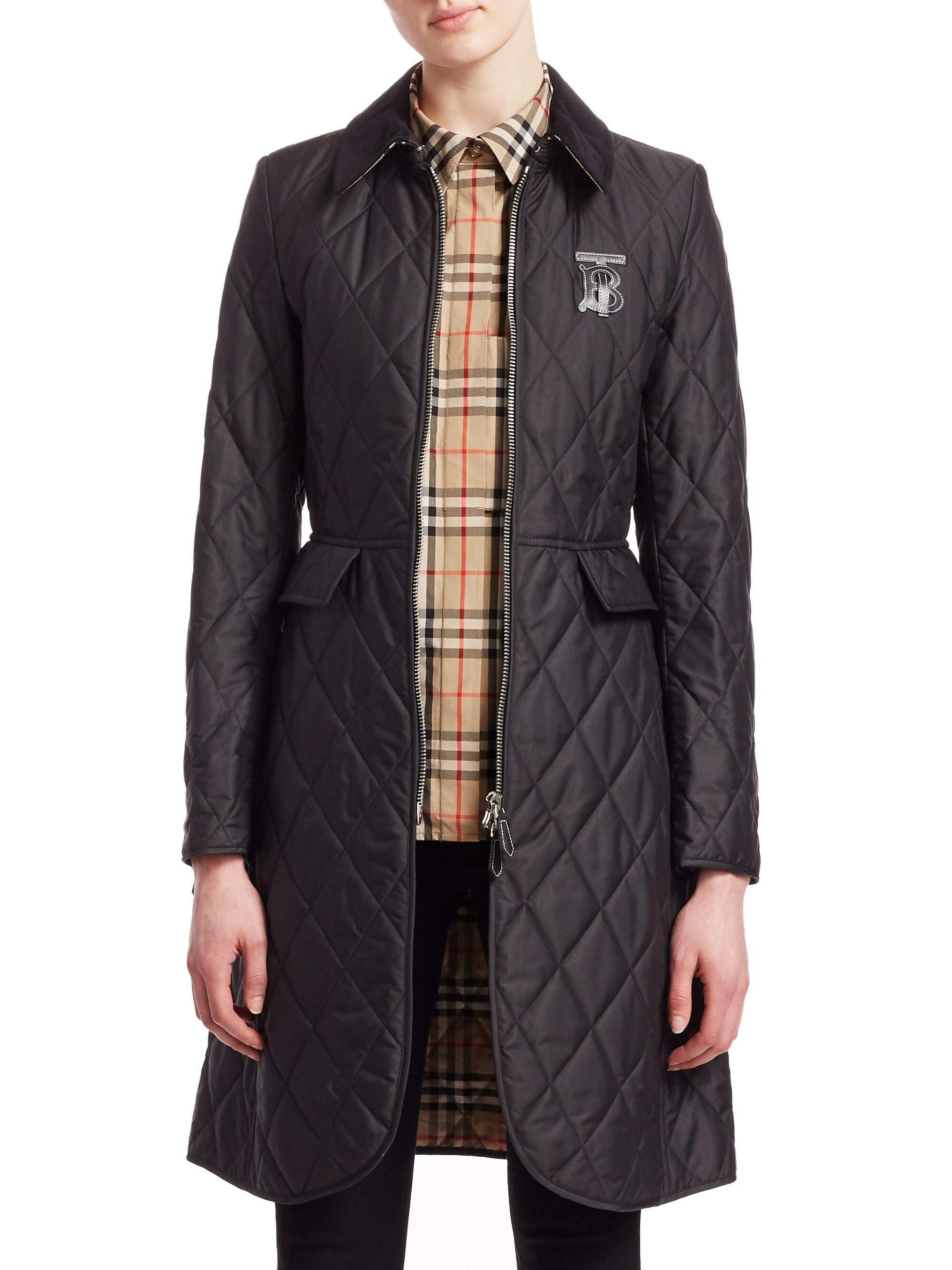 Burberry Corduroy Ongar Vintage Check-lined Quilted Coat in Black - Lyst
