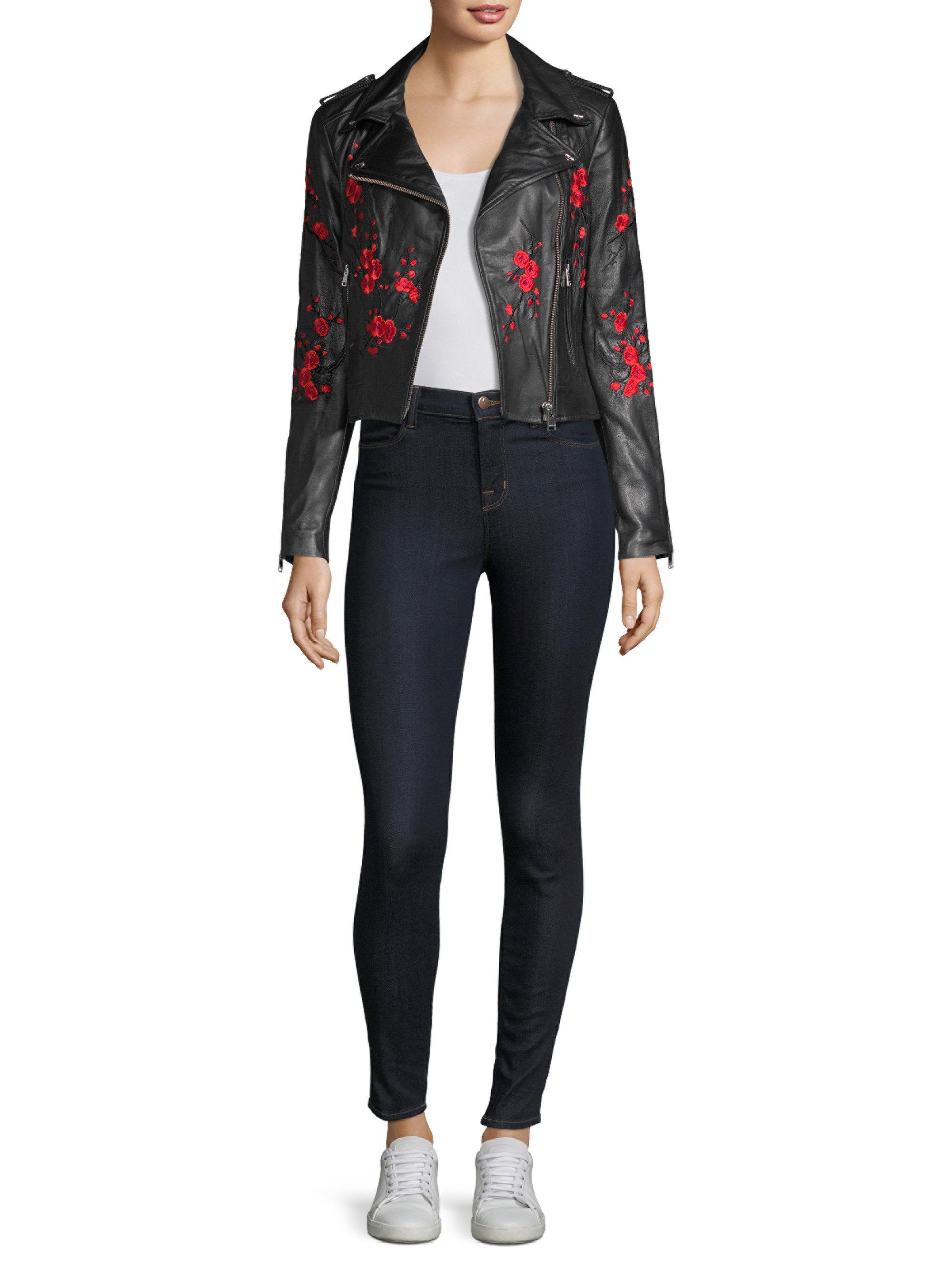 lamarque donna floral leather jacket