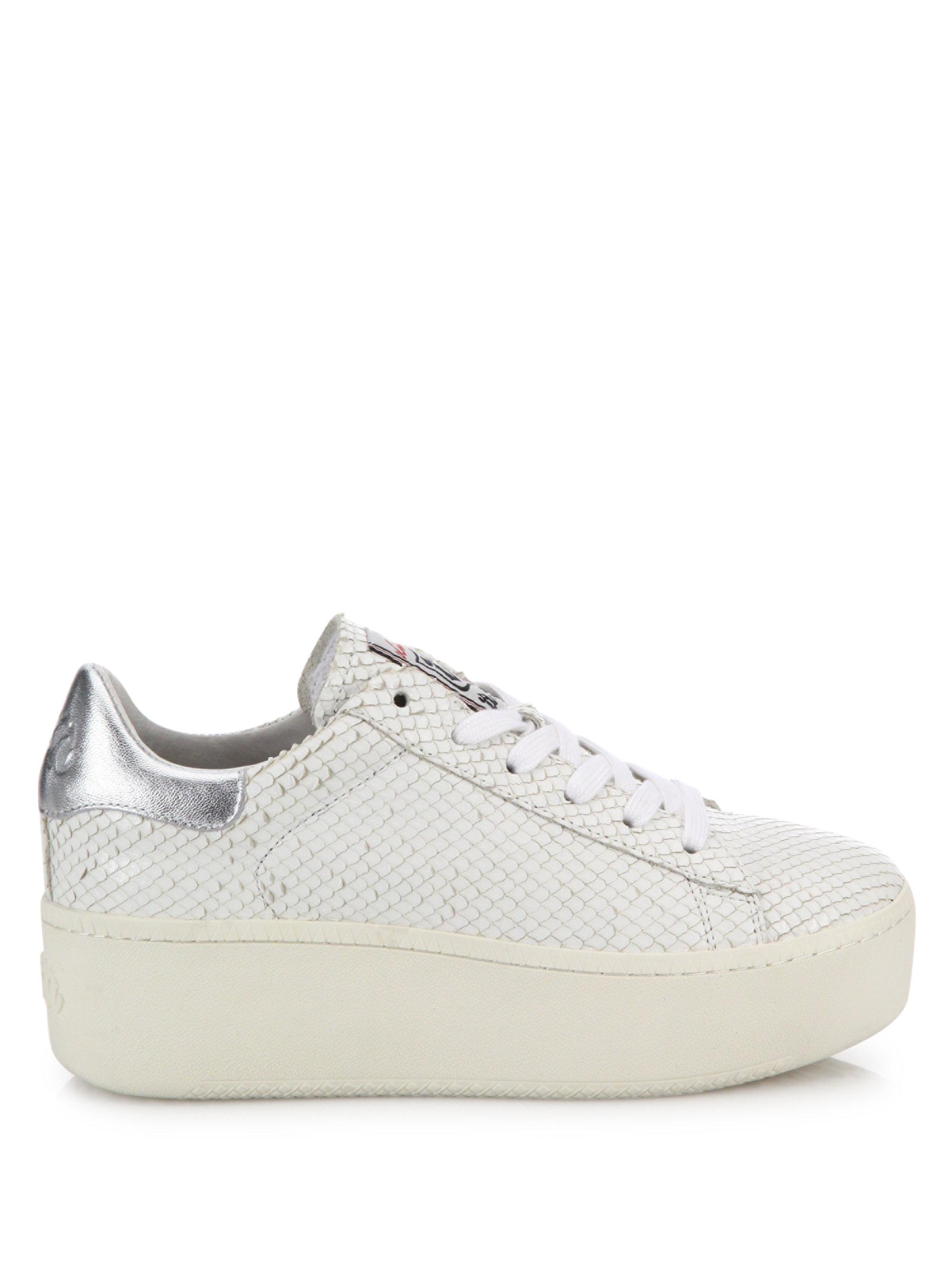 snake effect leather platform trainers