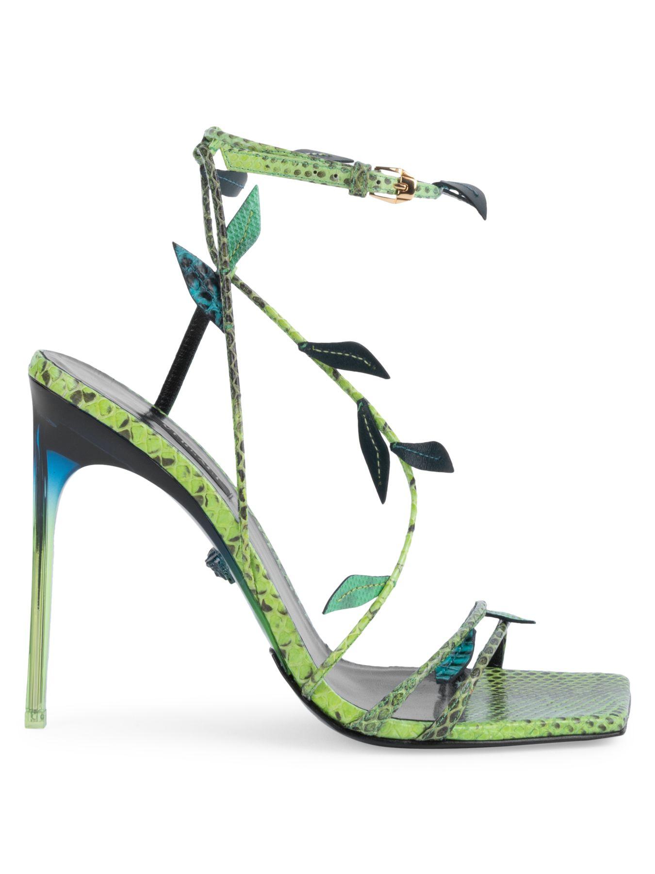 Versace Leaf Python-embossed Leather Sandals in Green | Lyst