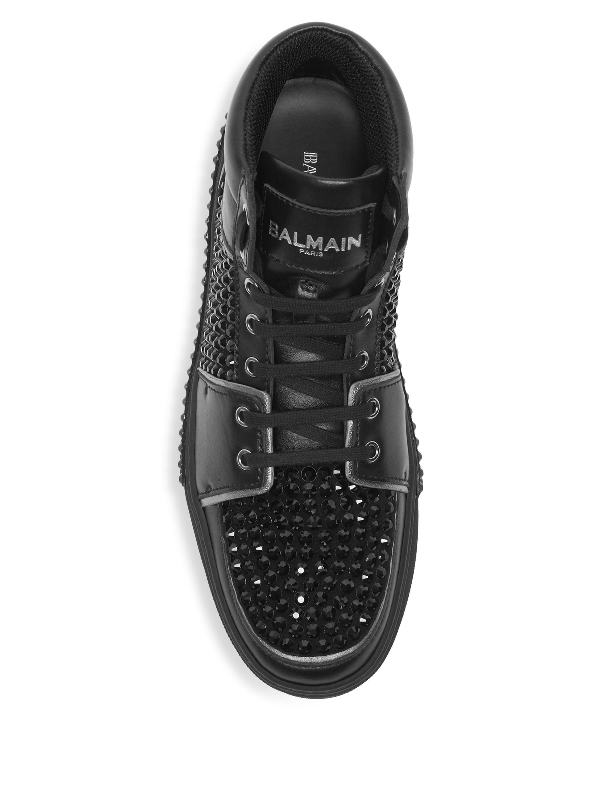 Balmain Studded High-top Sneakers in Black | Lyst