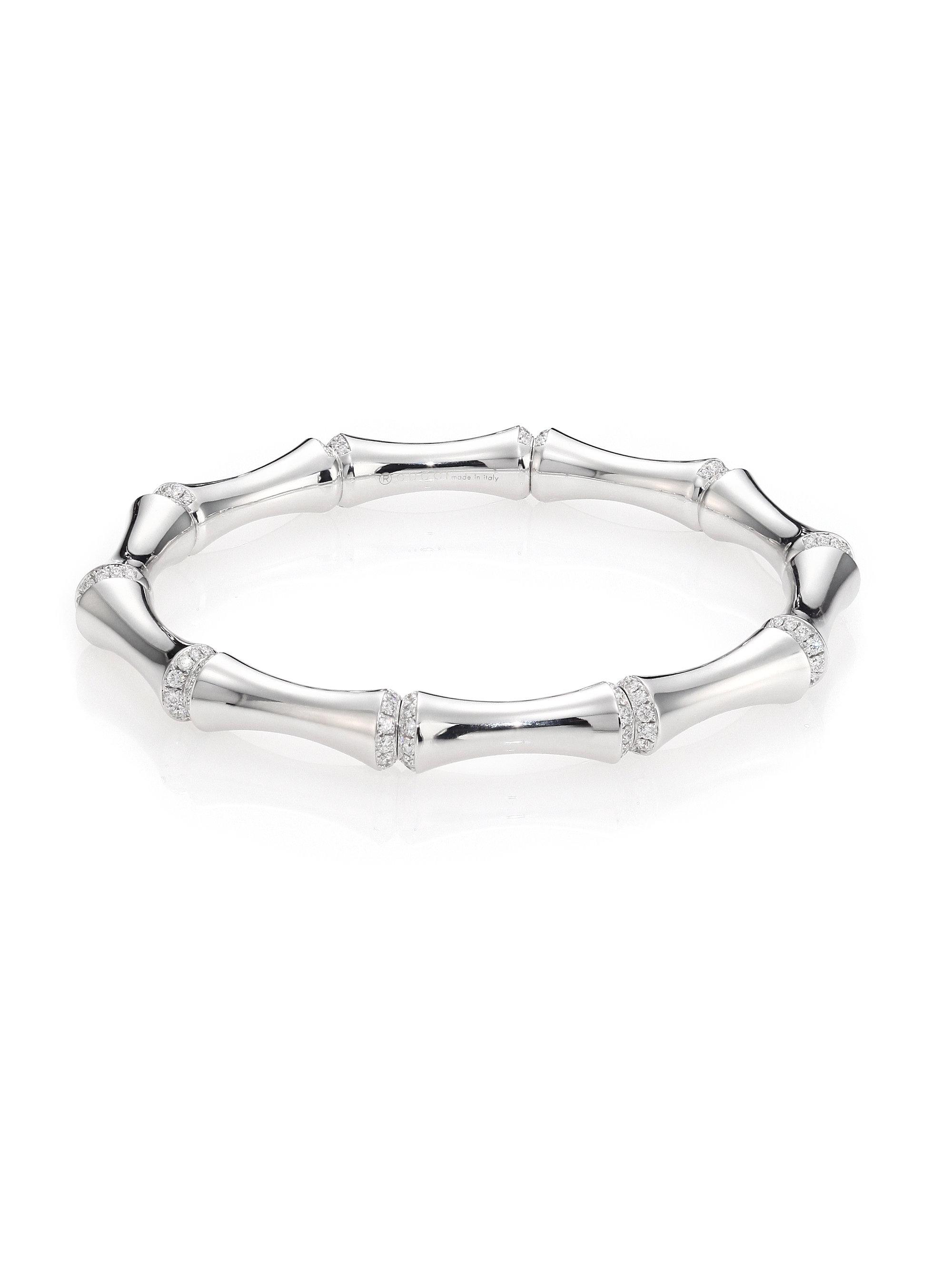 Lyst Gucci Bamboo Diamond 24k White Gold Bangle Bracelet In Metallic Gallery