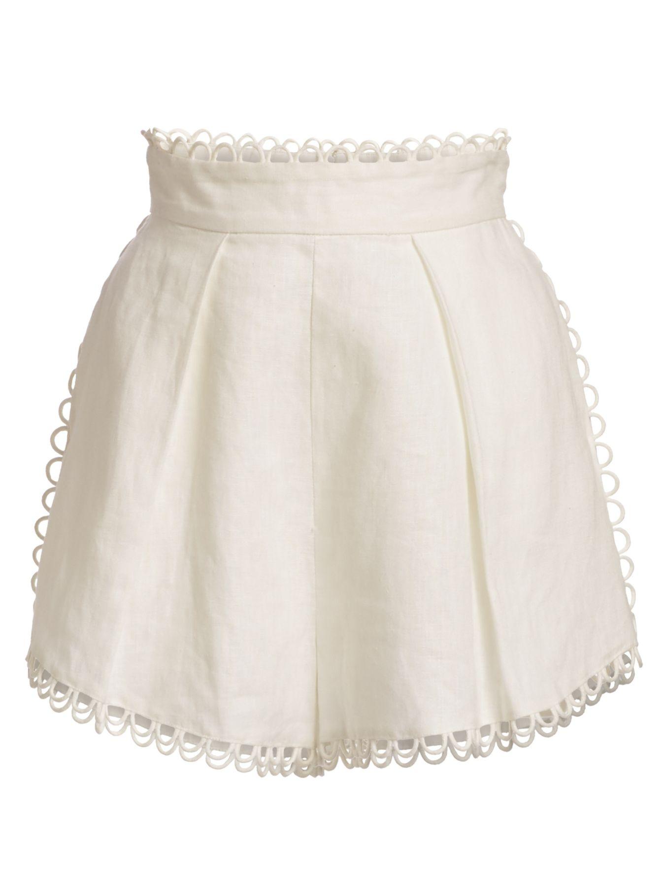Zimmermann Allia High-waist Linen Scallop Shorts in White | Lyst