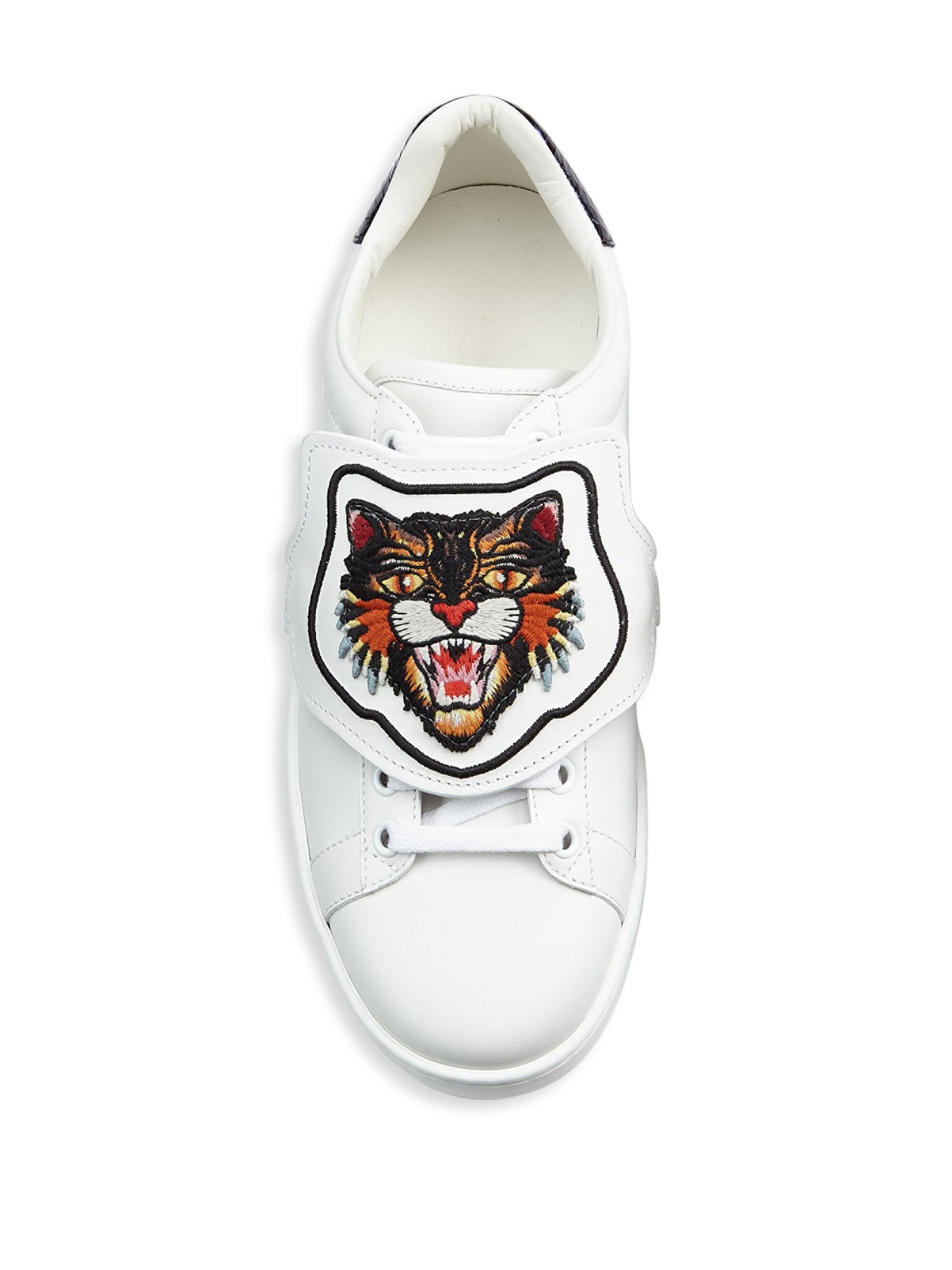 Gucci Leather New Ace Lion Patch in White - Lyst