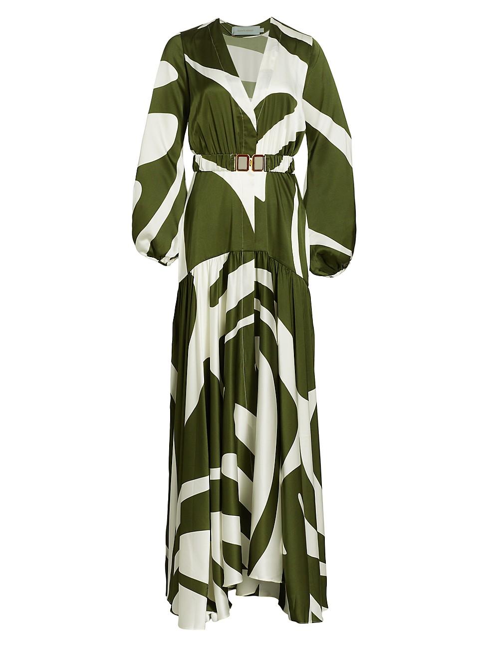Silvia Tcherassi Felicity Belted Silk Maxi Dress in Green | Lyst