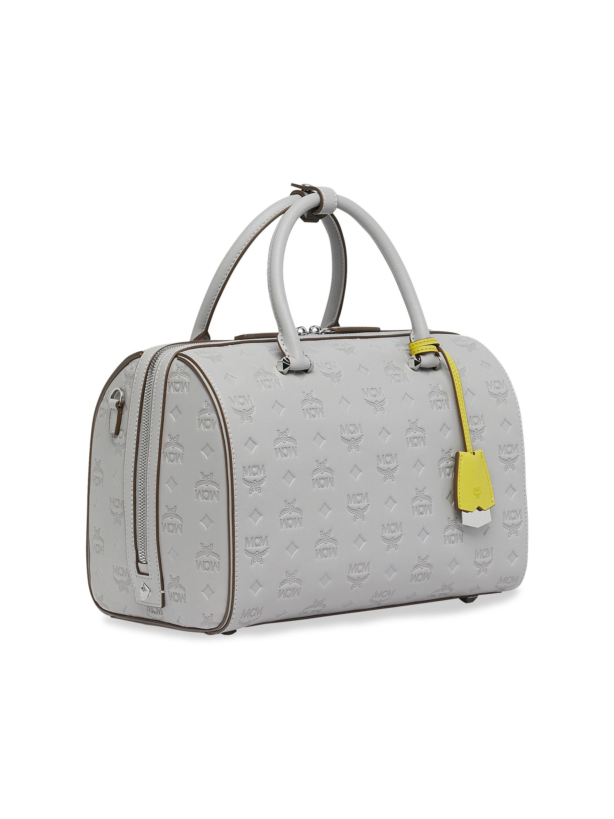 Lyst - MCM Women&#39;s Essential Monogrammed Leather Embossed Logo Bowling Bag - Dove in Gray