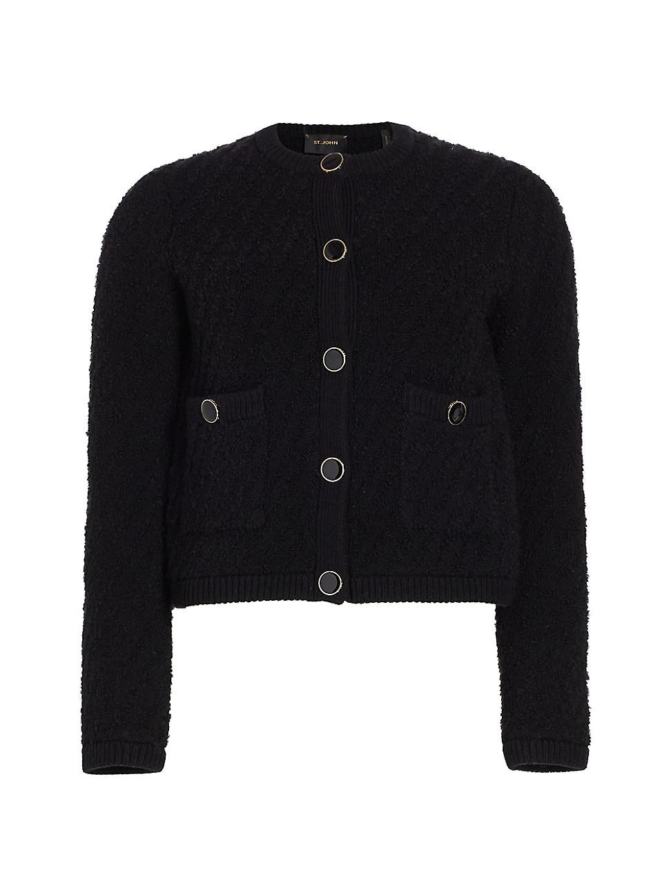 St. John Cropped Bouclé-knit Jacket in Black | Lyst