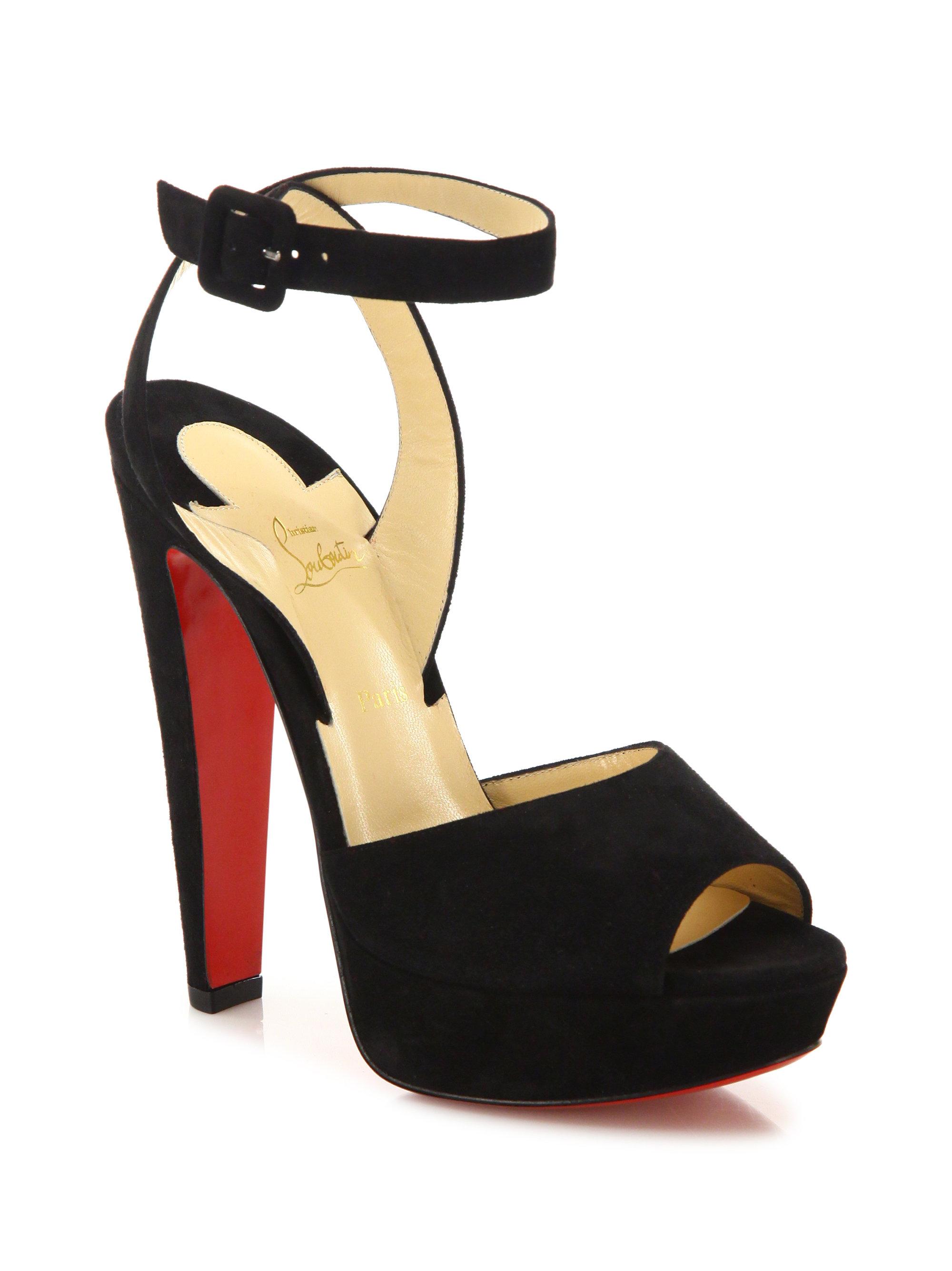 Christian Louboutin Loulou Dance Suede Platform Ankle-strap Sandals in  Black | Lyst
