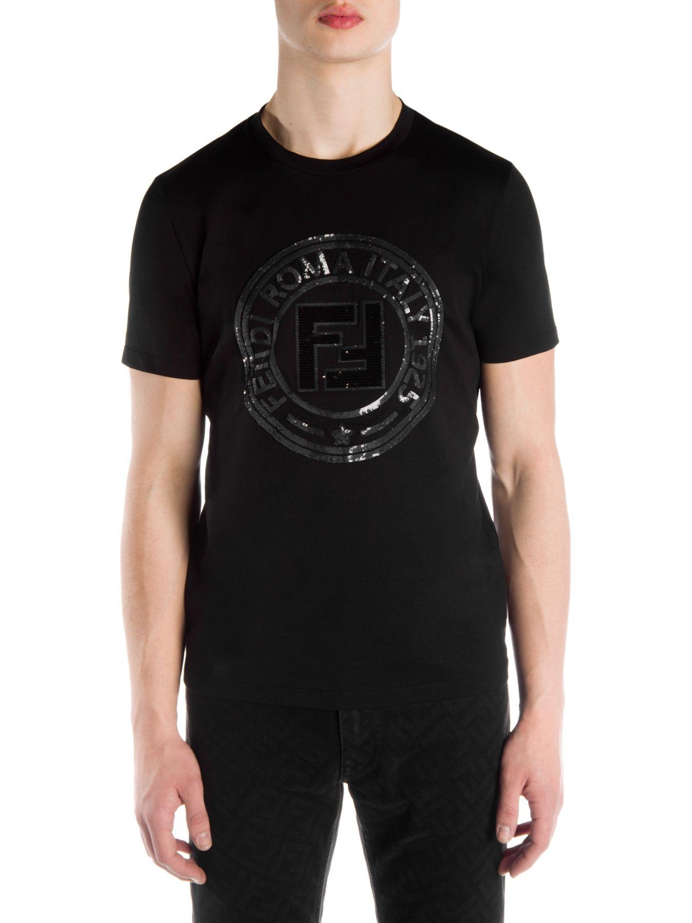 Fendi Cotton Circle Logo T-shirt in Black for Men - Lyst