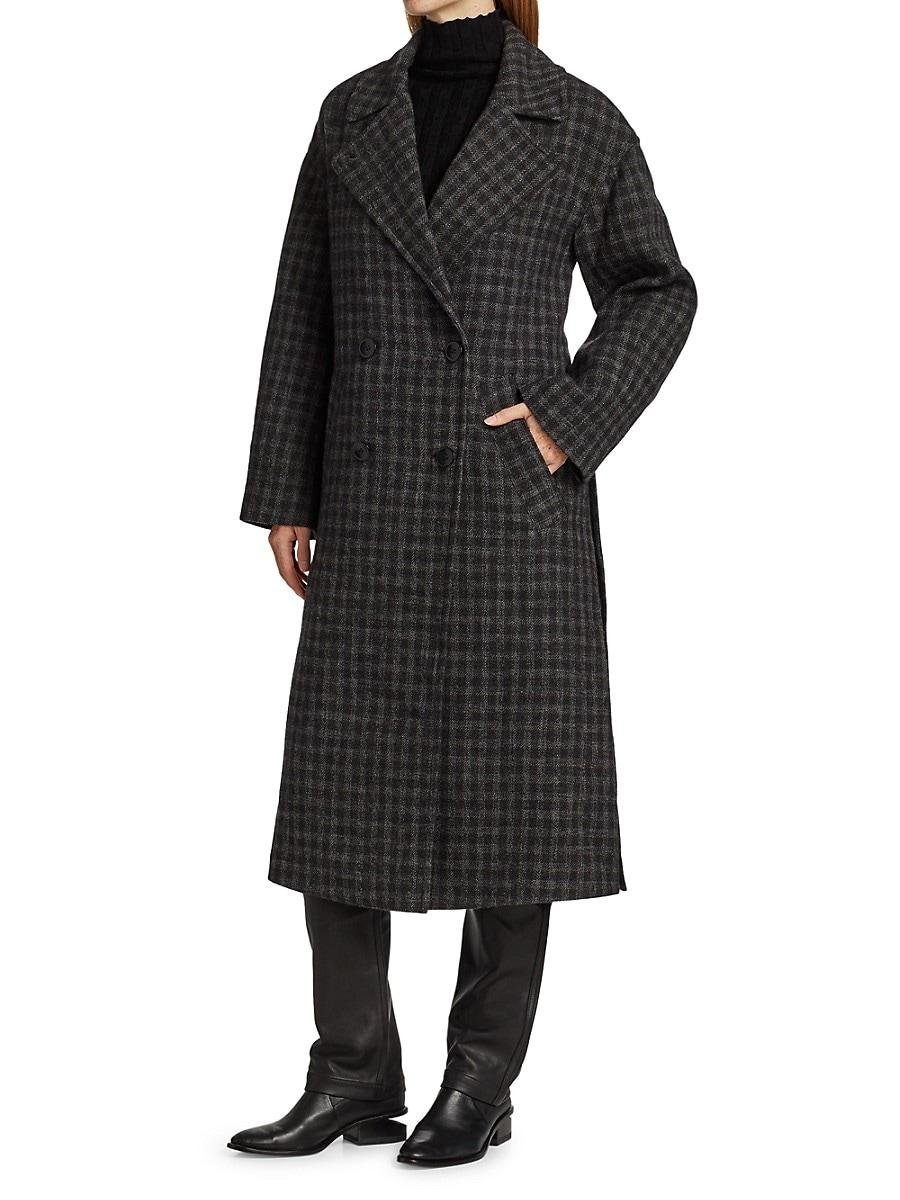 PROENZA SCHOULER WHITE LABEL Double-breasted Plaid Wool-blend Coat in Black  | Lyst