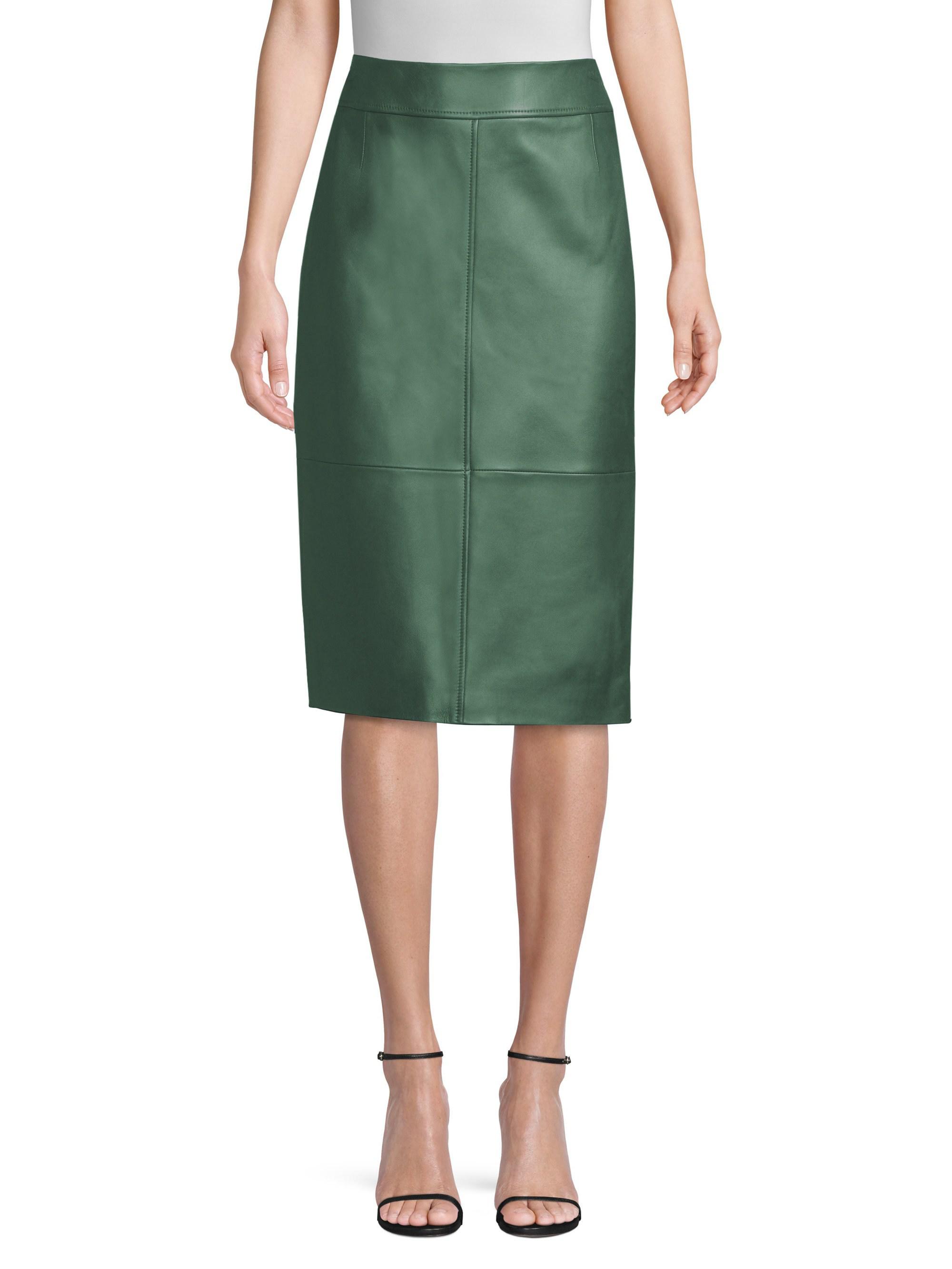 hugo boss leather skirt green