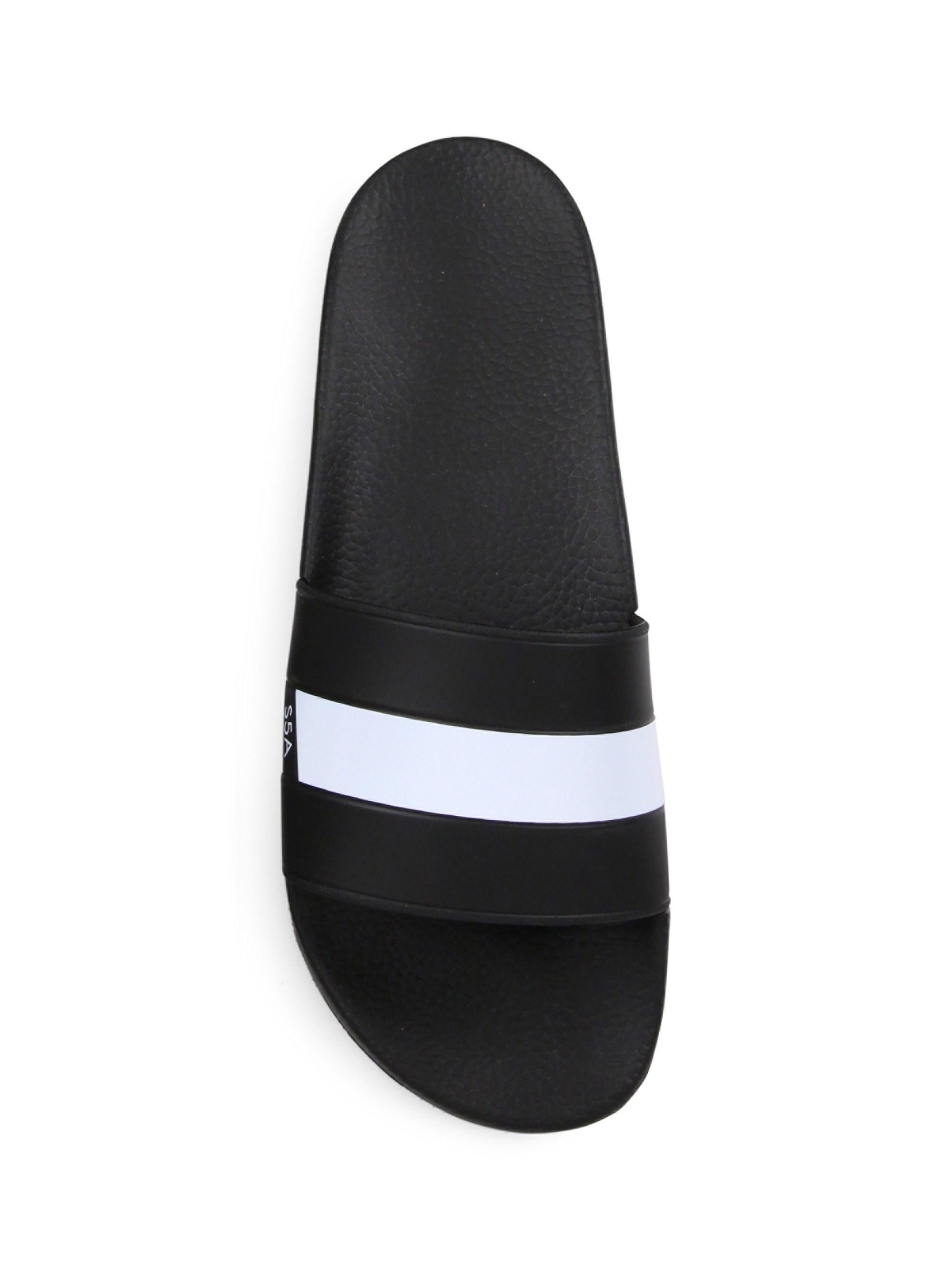 Saks Fifth Avenue Rubber Striped Strap Slides in Black for Men - Lyst