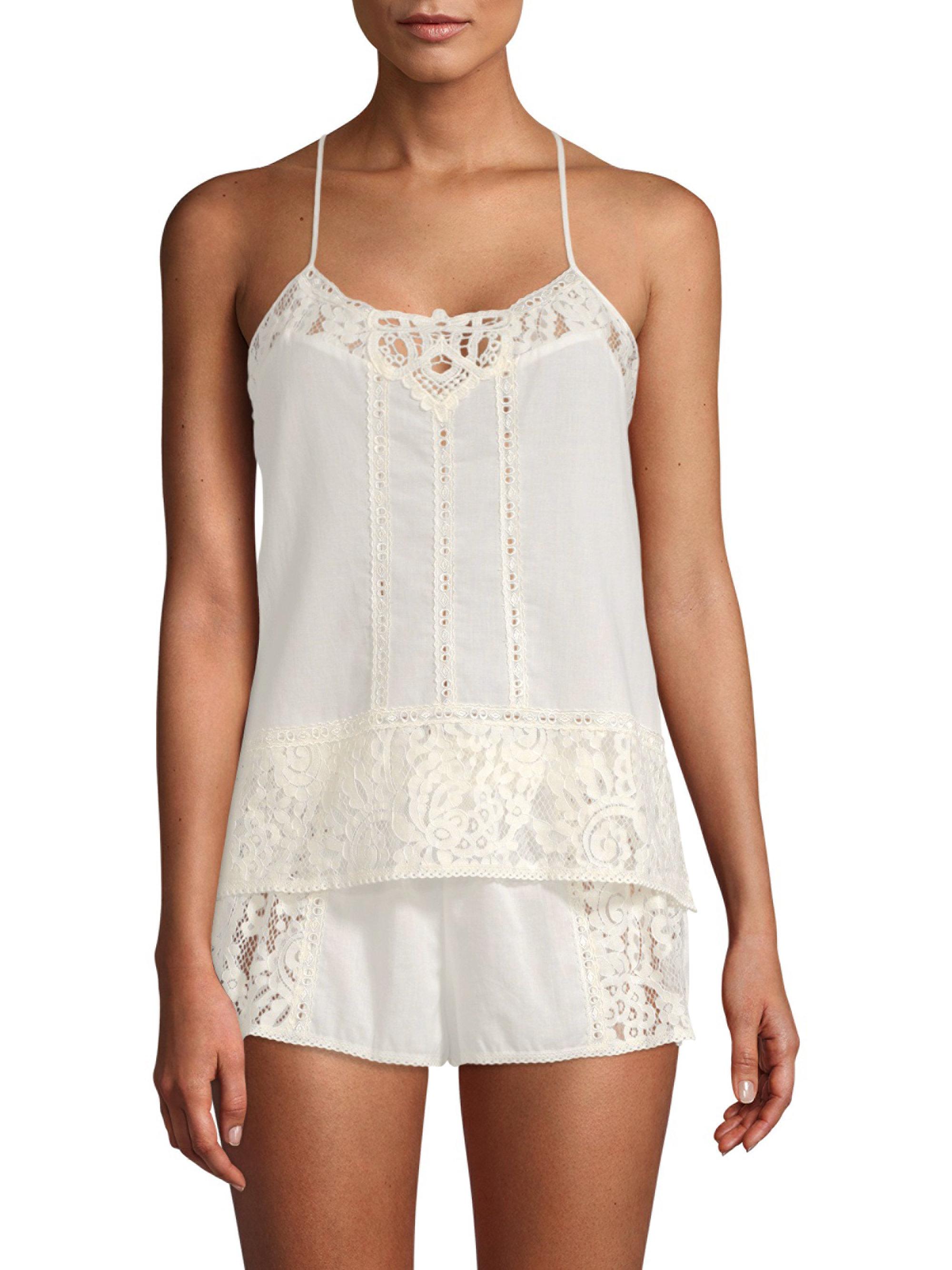 In Bloom Cotton Two-piece Lace Camisole And Shorts Set in White | Lyst