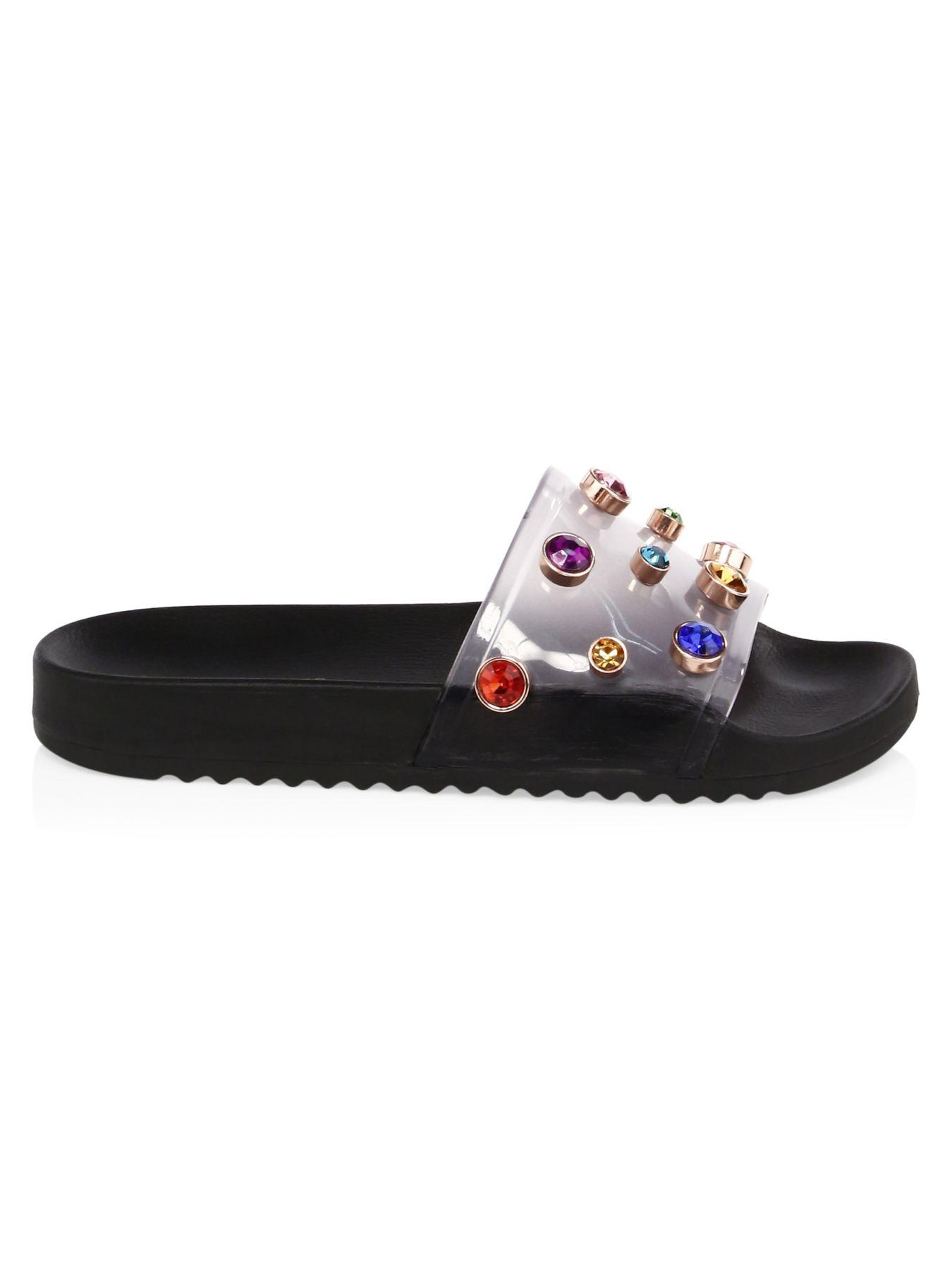 Sophia Webster Leather Black Dina Crystal Embellished Vinyl Slides - Save 63% - Lyst
