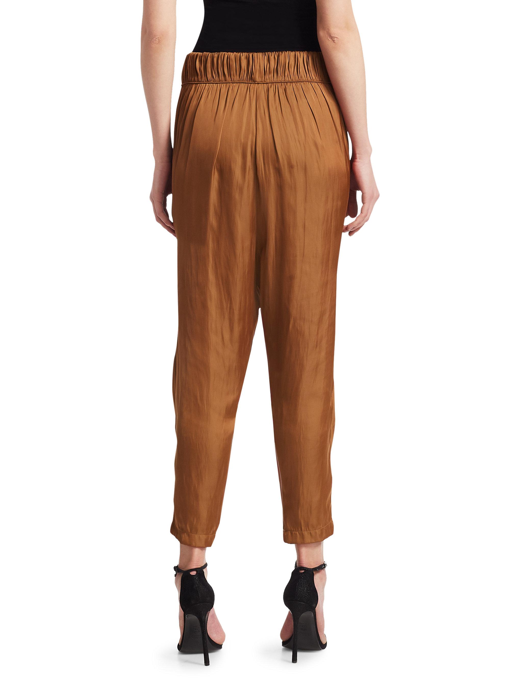 Halston Flowy Ruched Harem Pants in Brown - Lyst