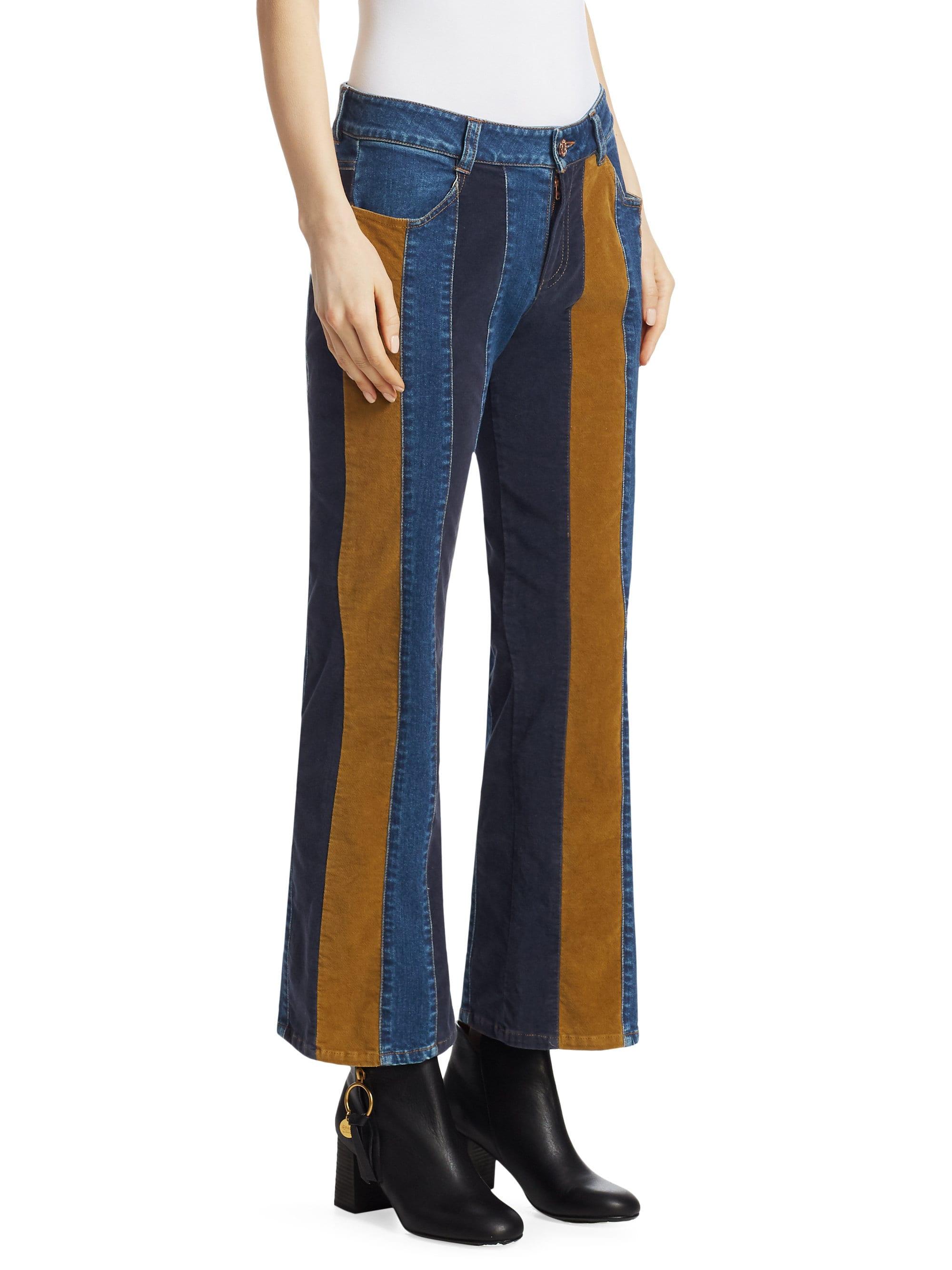 See By Chloé Denim Striped Flare Trousers in Blue Lyst