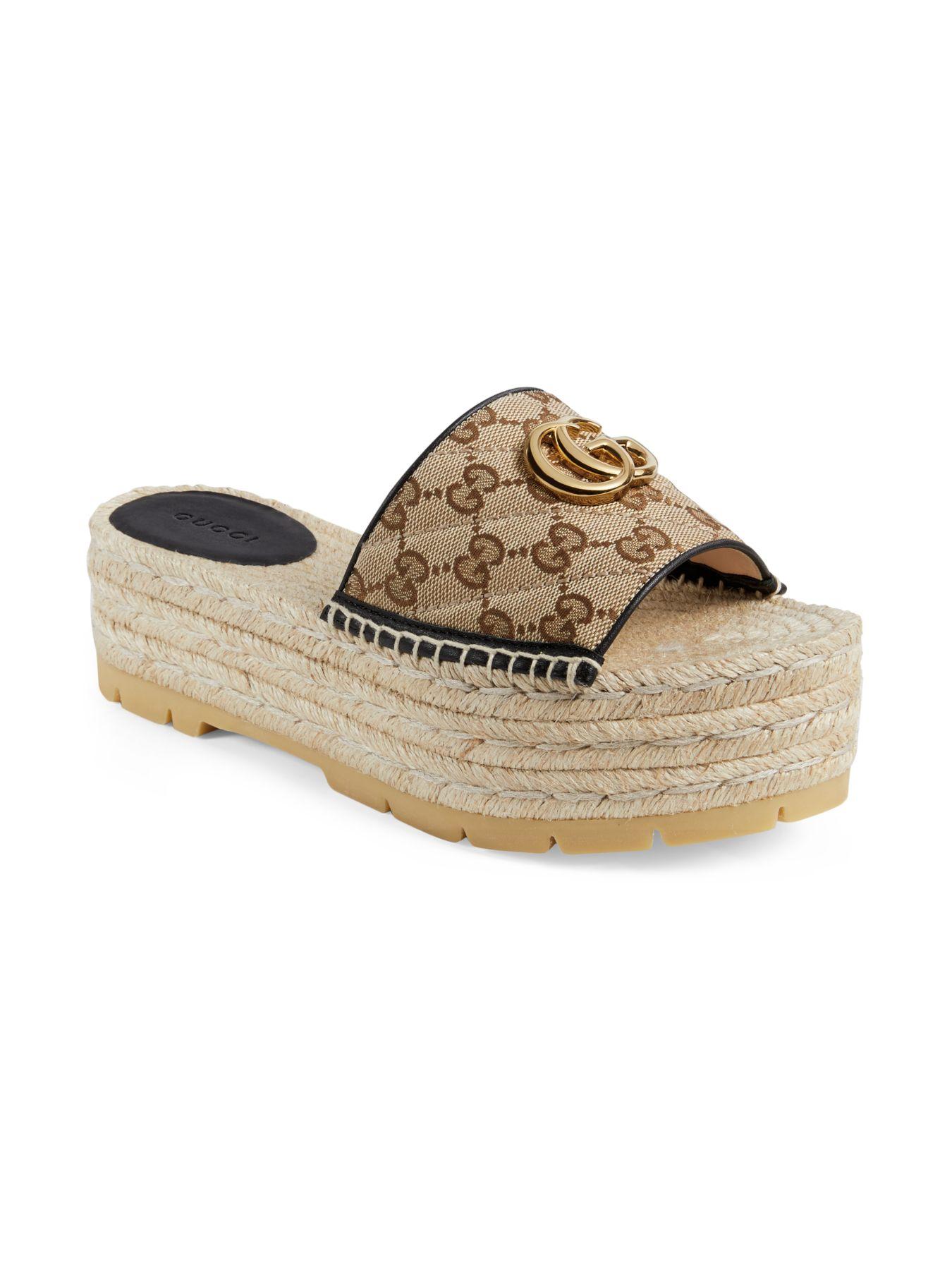 Gucci GG Matelassé Canvas Espadrille Sandals in Beige (Natural) - Lyst