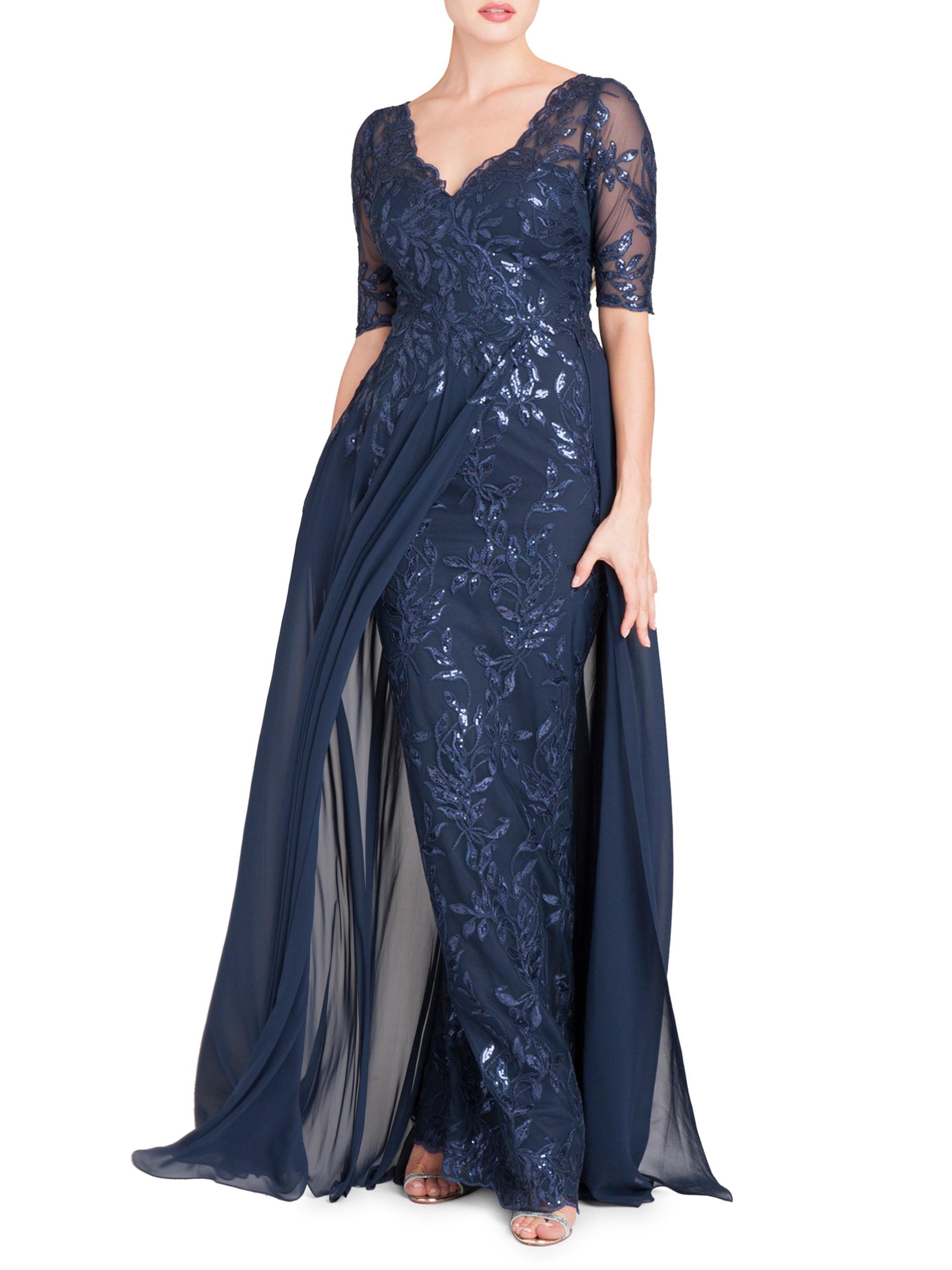 teri jon sequin overlay gown