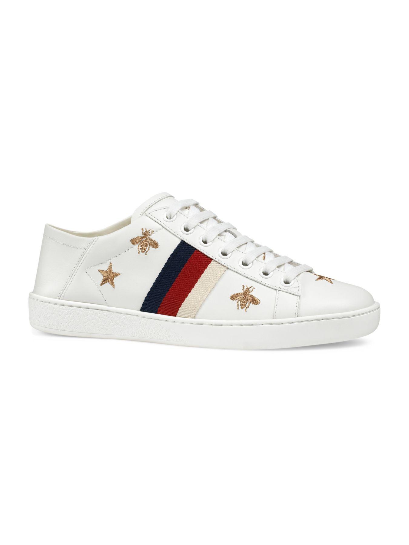 Gucci Leather New Ace Sneakers With Bees And Stars in White - Lyst
