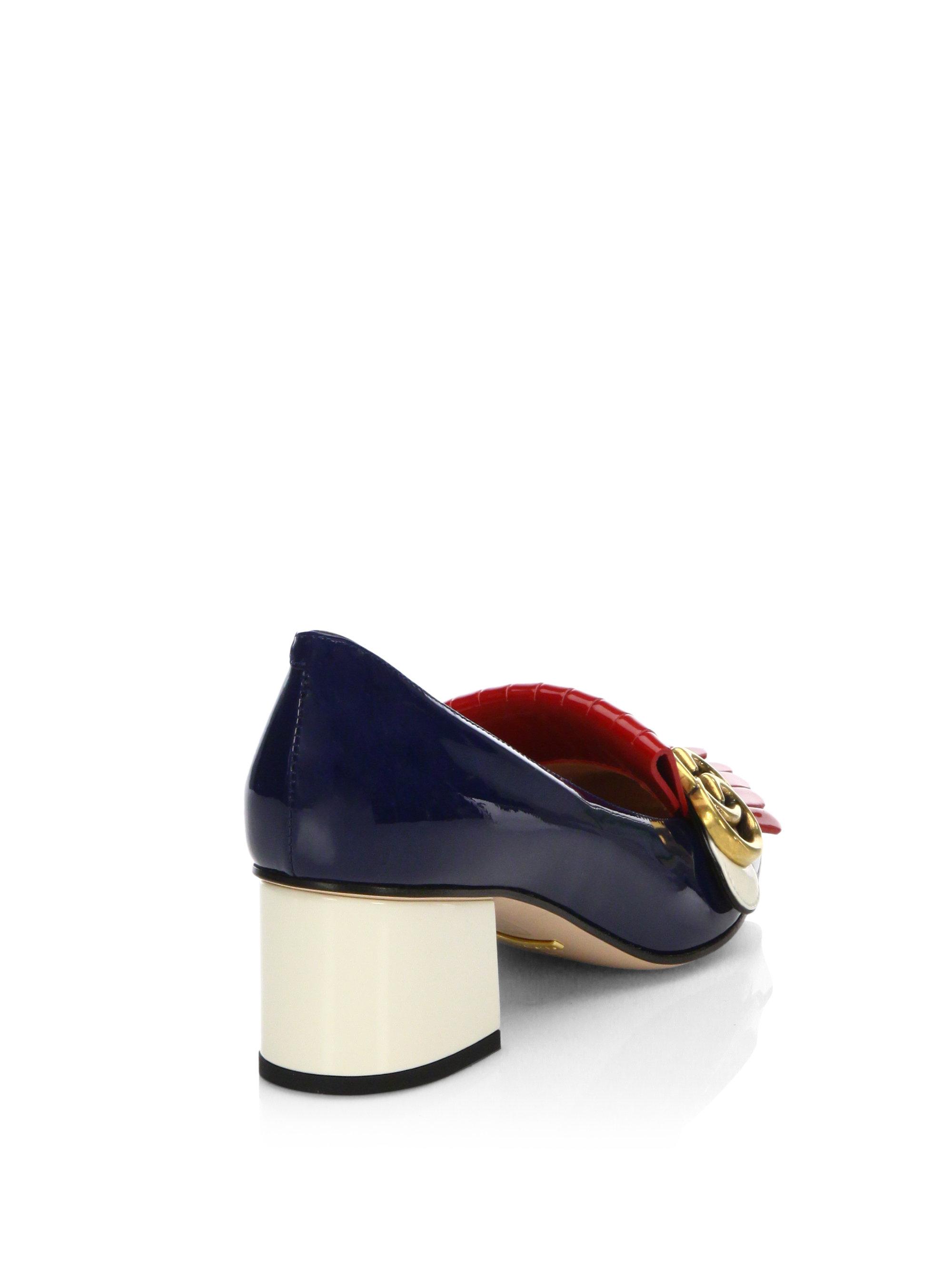 Gucci Marmont Gg Studded Tri-tone Patent Leather Loafer Pumps in 
