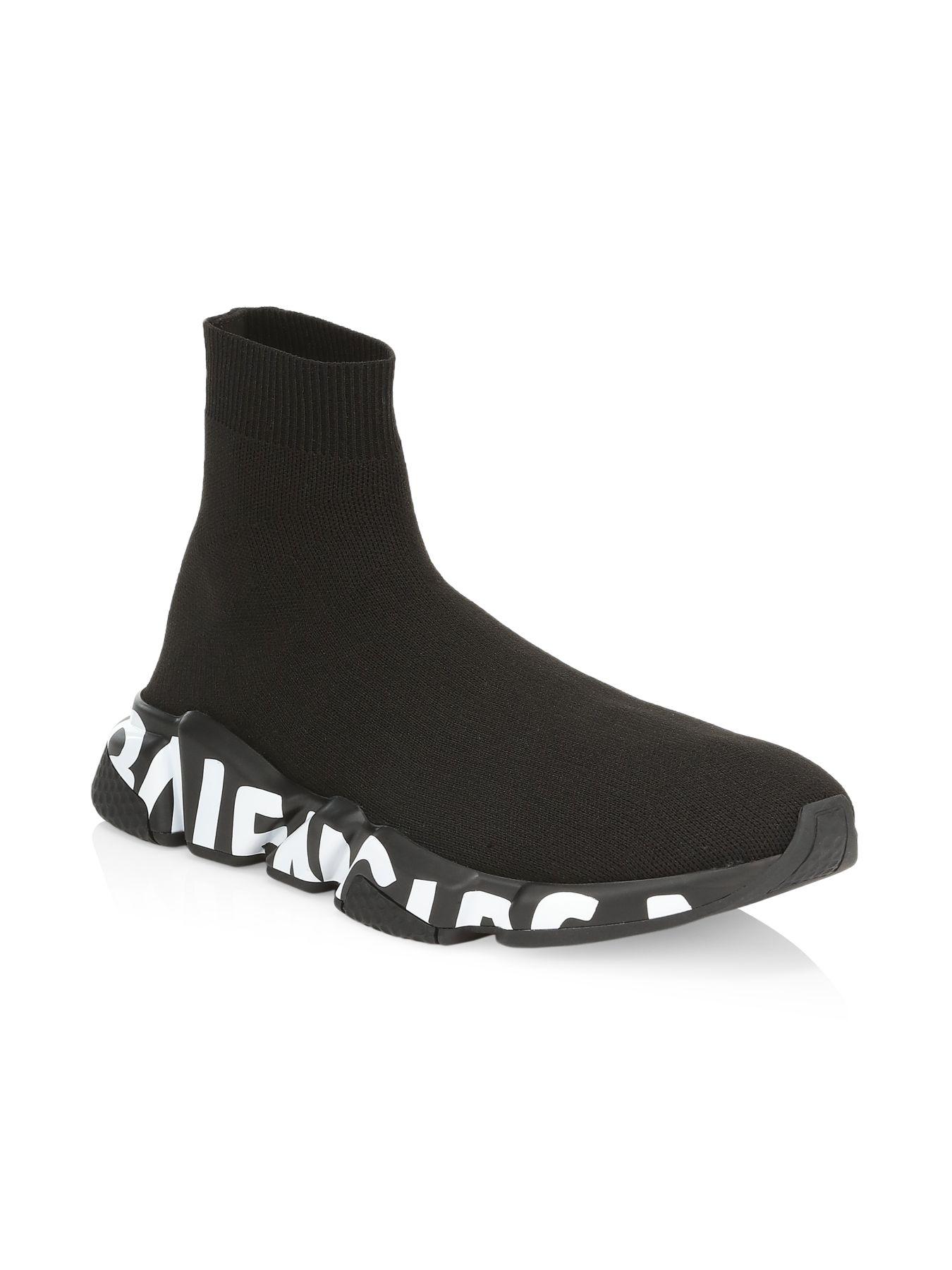 Balenciaga Rubber Black Graffiti Sole Speed Runner Sneakers for Men ...