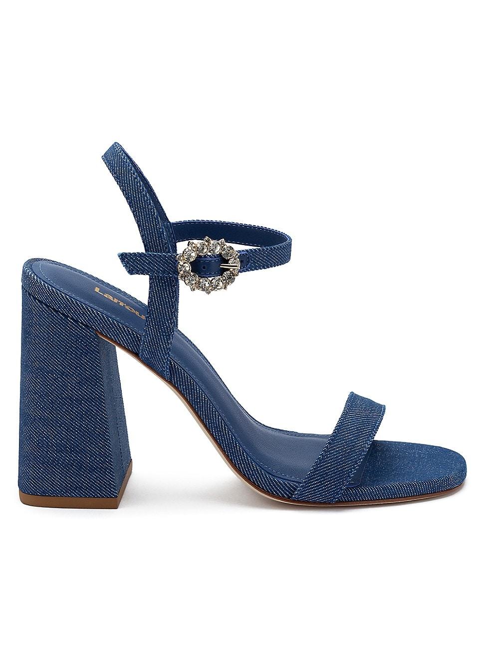 Larroude Selena 105mm Denim Block-heel Sandals in Blue | Lyst