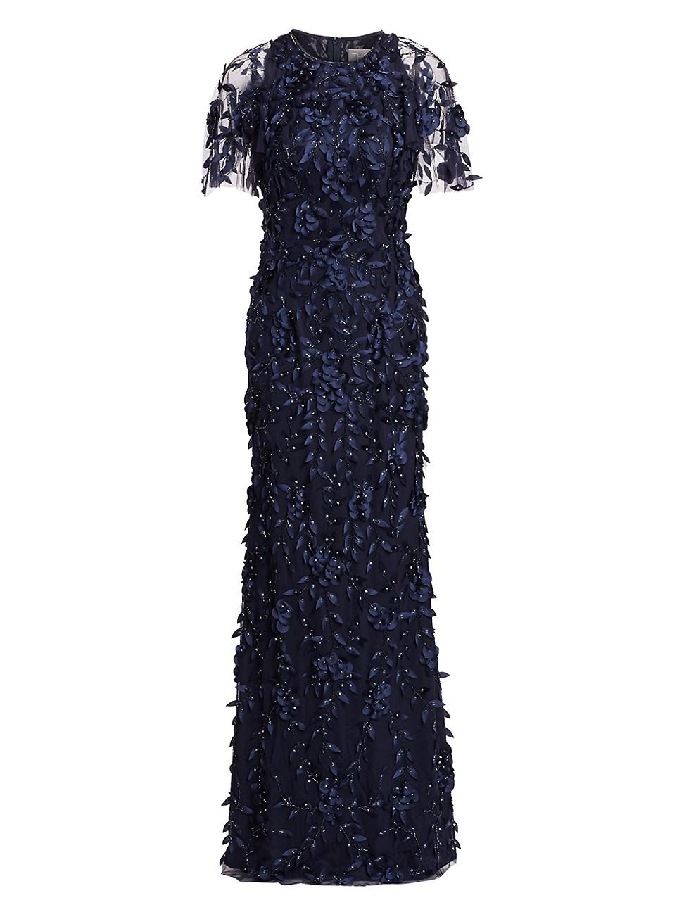 THEIA Beaded Floral Gown in Midnight 