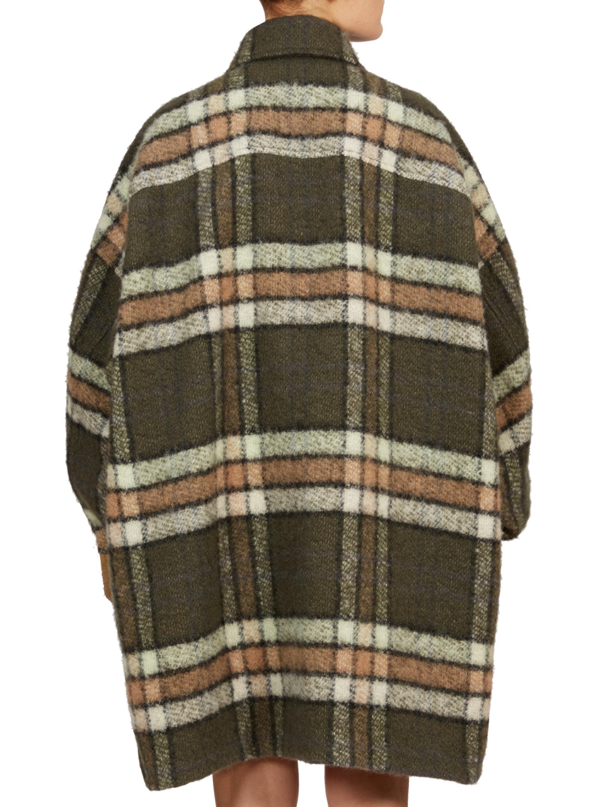 Chloé Synthetic Mohair Plaid Coat in Green Lyst