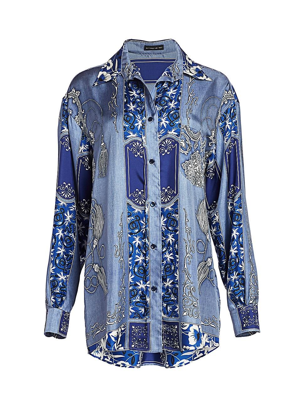 Etro Bandana Print Silk Tunic in Blue 