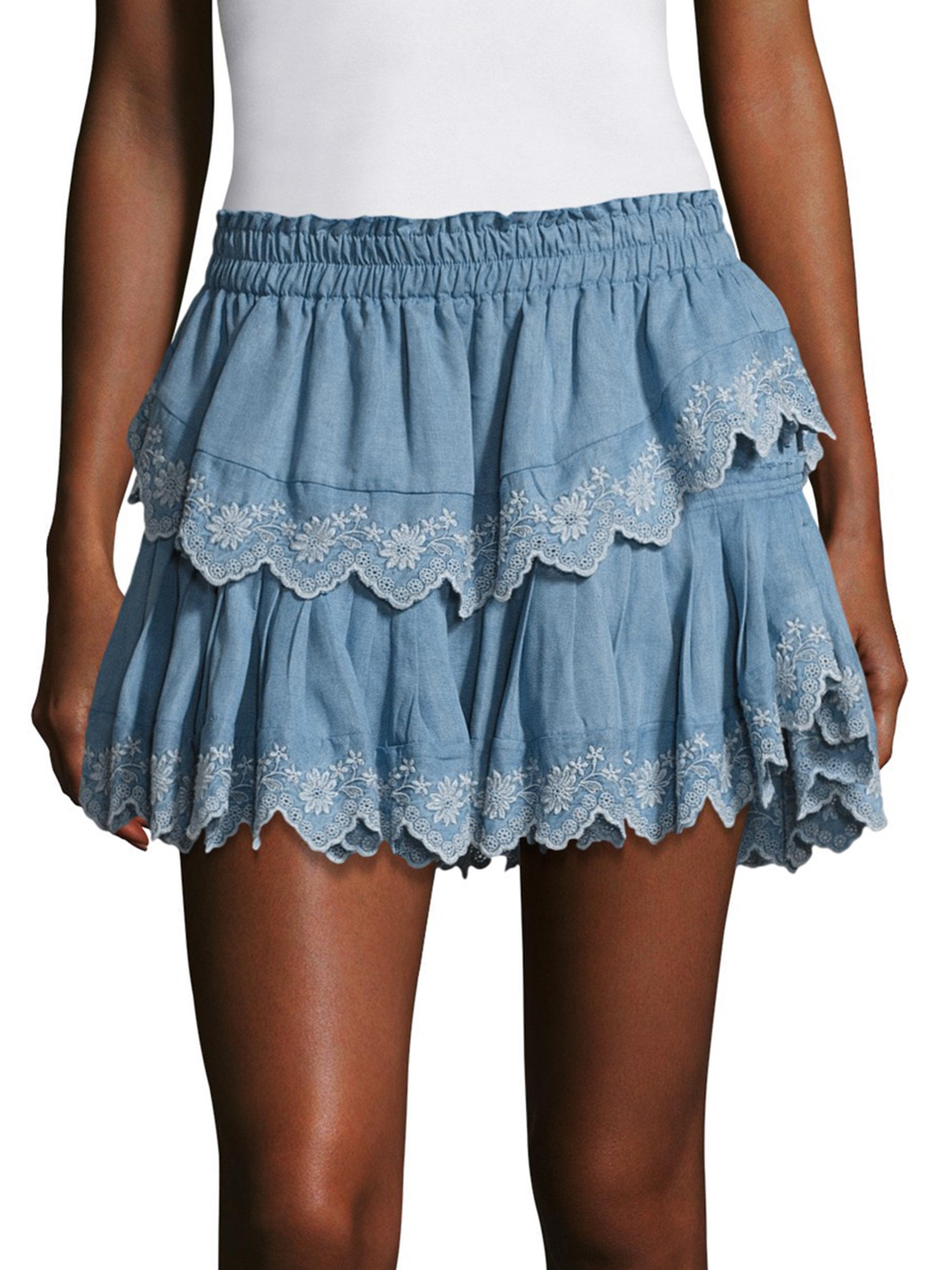 LoveShackFancy Ruffled Tiered Mini Skirt in Light Indigo (Blue) - Lyst