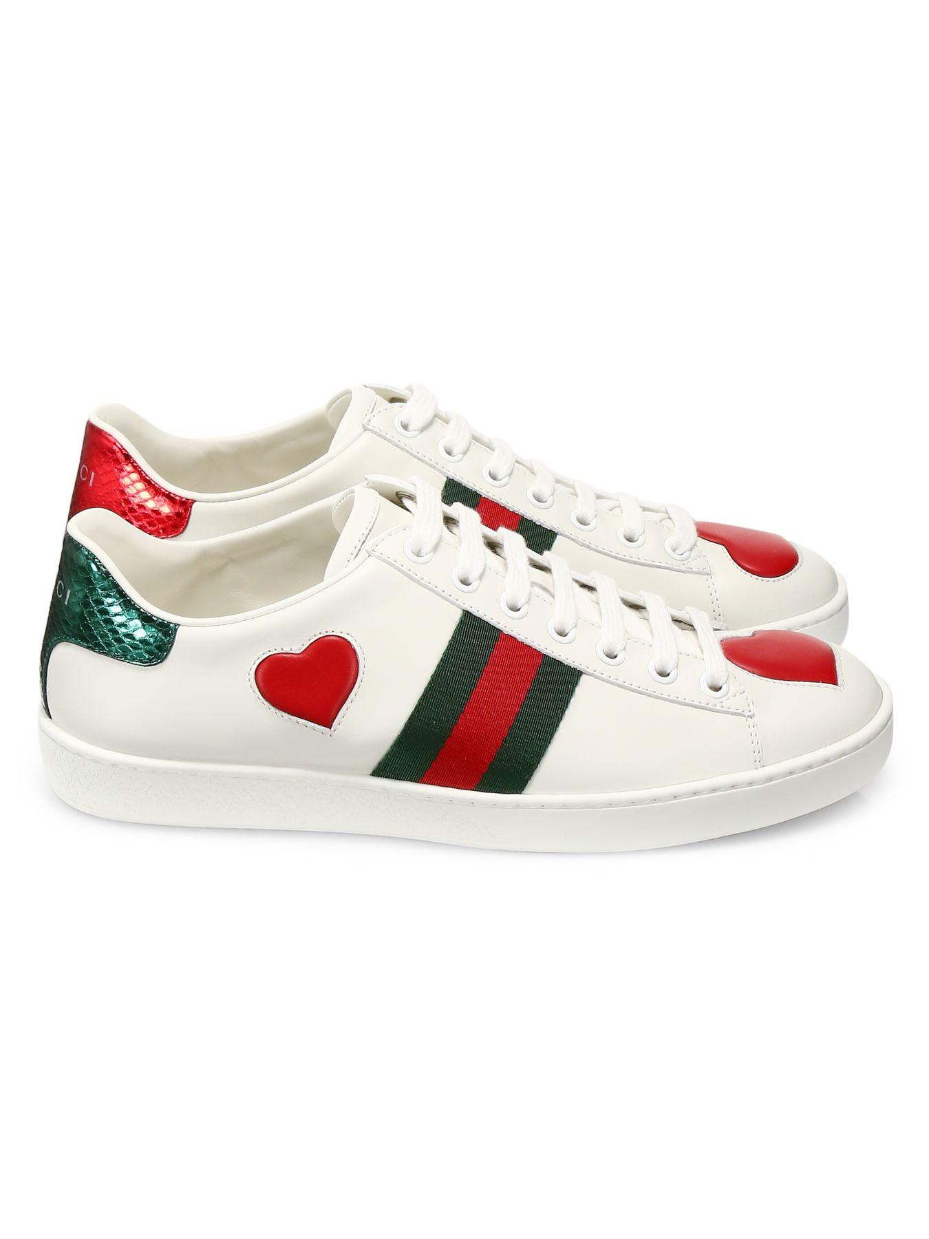 Gucci Leather New Ace Heart Sneakers in White - Save 19% - Lyst
