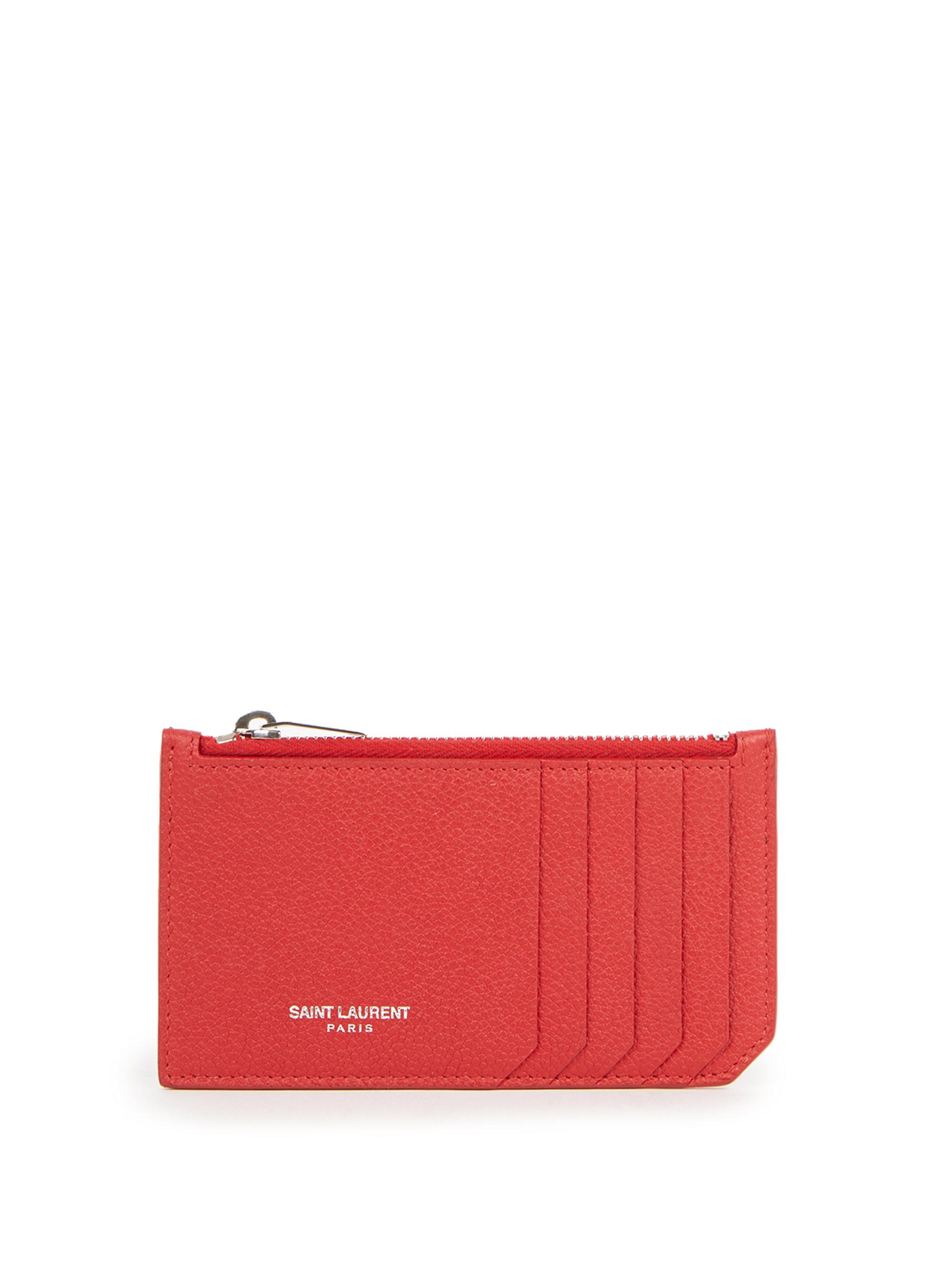 Saint Laurent Fragments Leather Zip Card Case in Red - Lyst