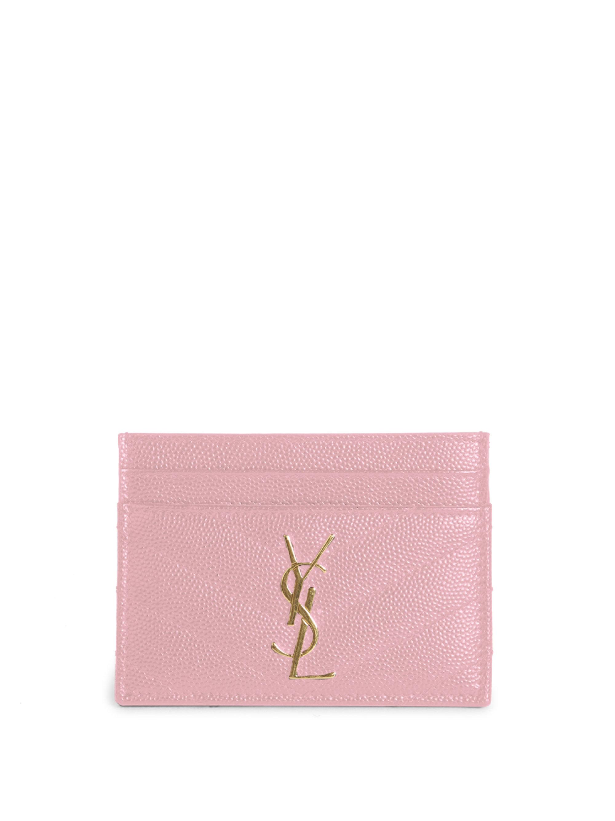 Saint Laurent Monogram Matelassé Leather Card Case in Pink | Lyst