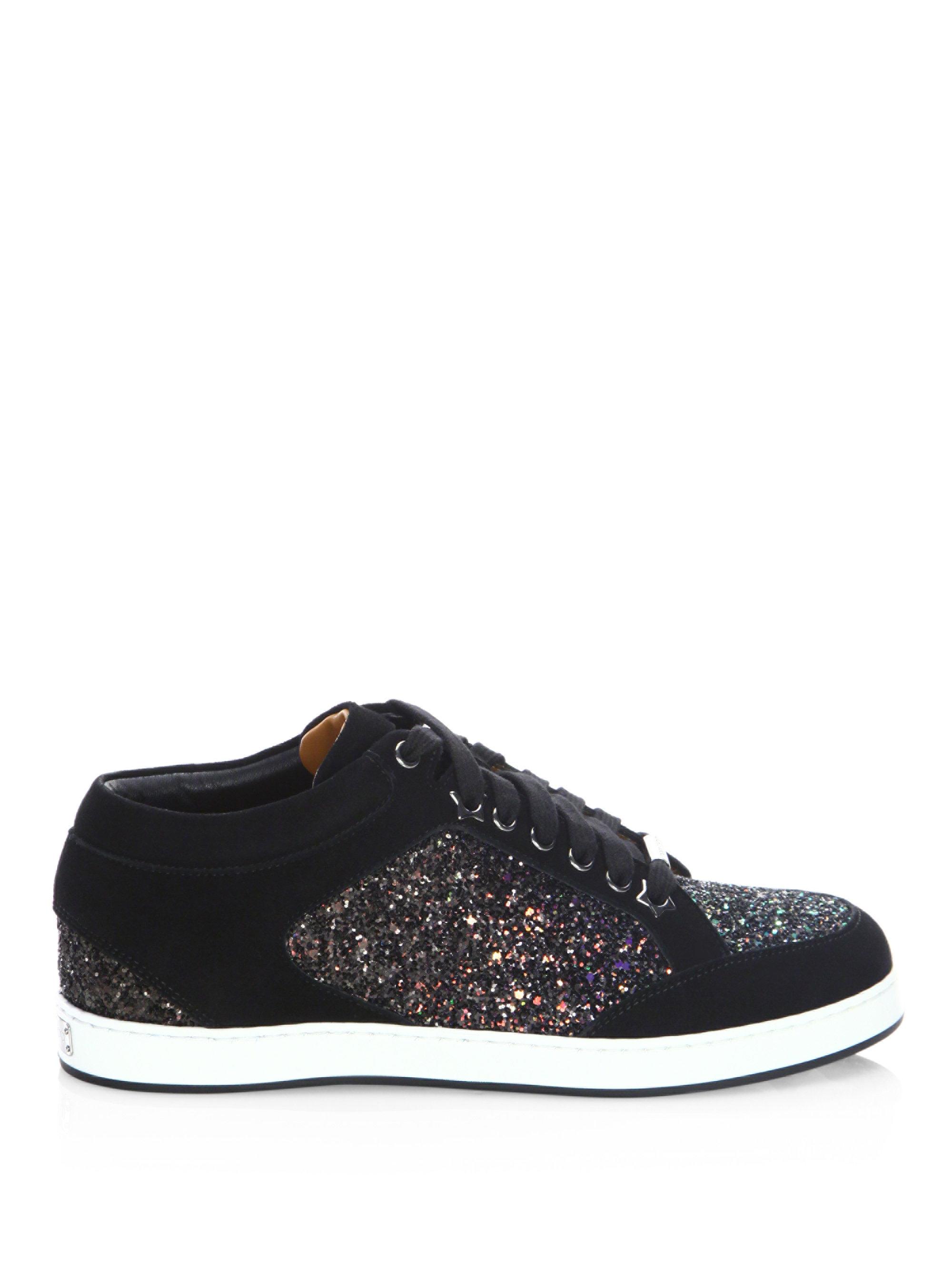 Jimmy Choo Miami Glitter & Suede Sneakers in Black | Lyst
