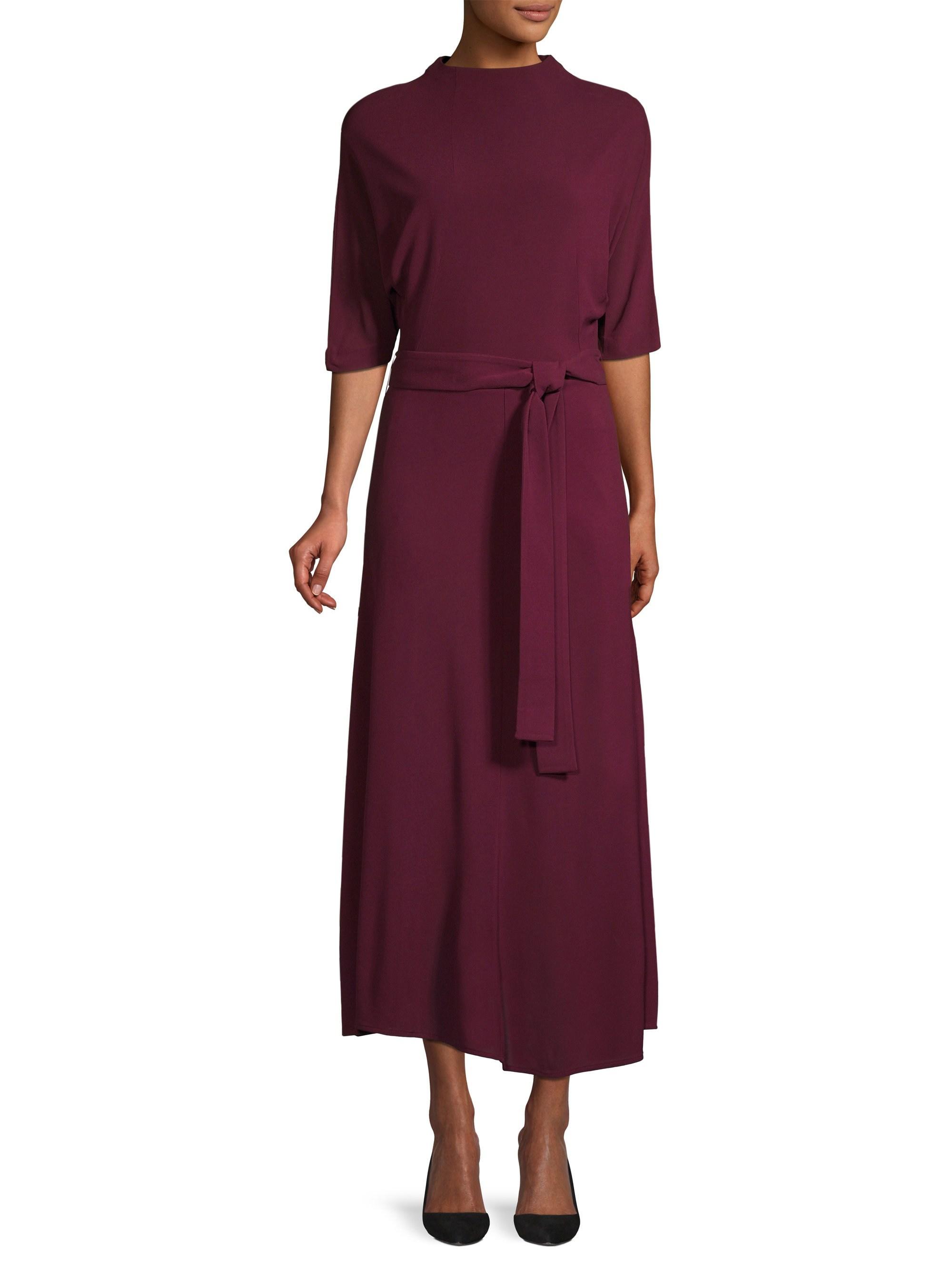 BOSS by HUGO BOSS Eodora Jersey Crepe Belted Mock Neck Dress in Dark Berry ( Purple) | Lyst