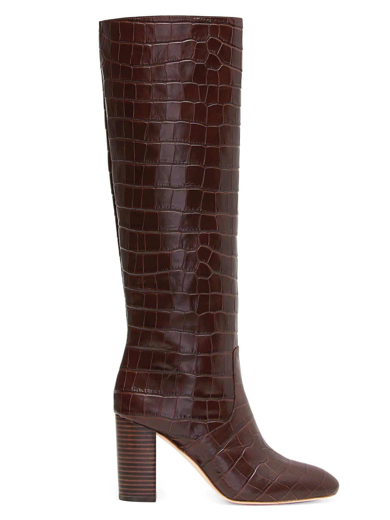 Loeffler Randall Goldy Croc-effect Leather Knee Boots in Dark Brown (Brown) - Lyst