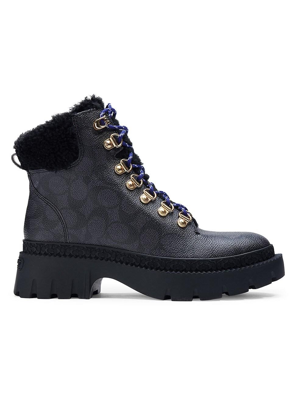 coach lorimer coated canvas monogram combat booties