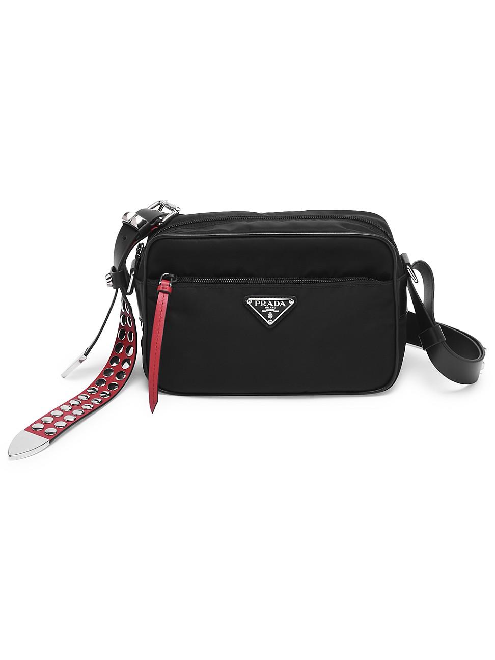 Prada Synthetic Vela Nylon Studded Shoulder Bag in Black Red (Black) - Lyst