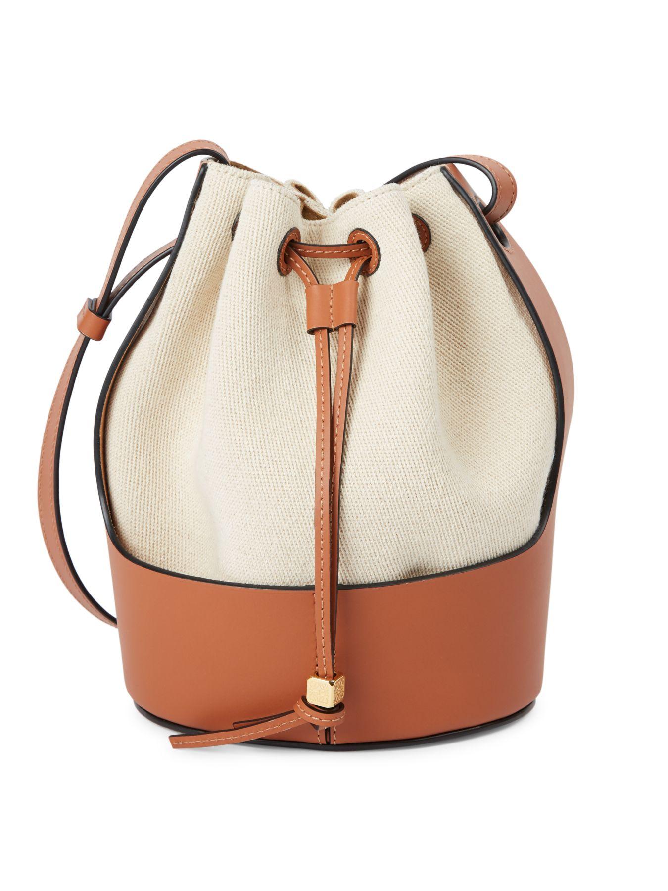 Loewe Small Balloon Leather-trimmed Canvas Bucket Bag - Lyst