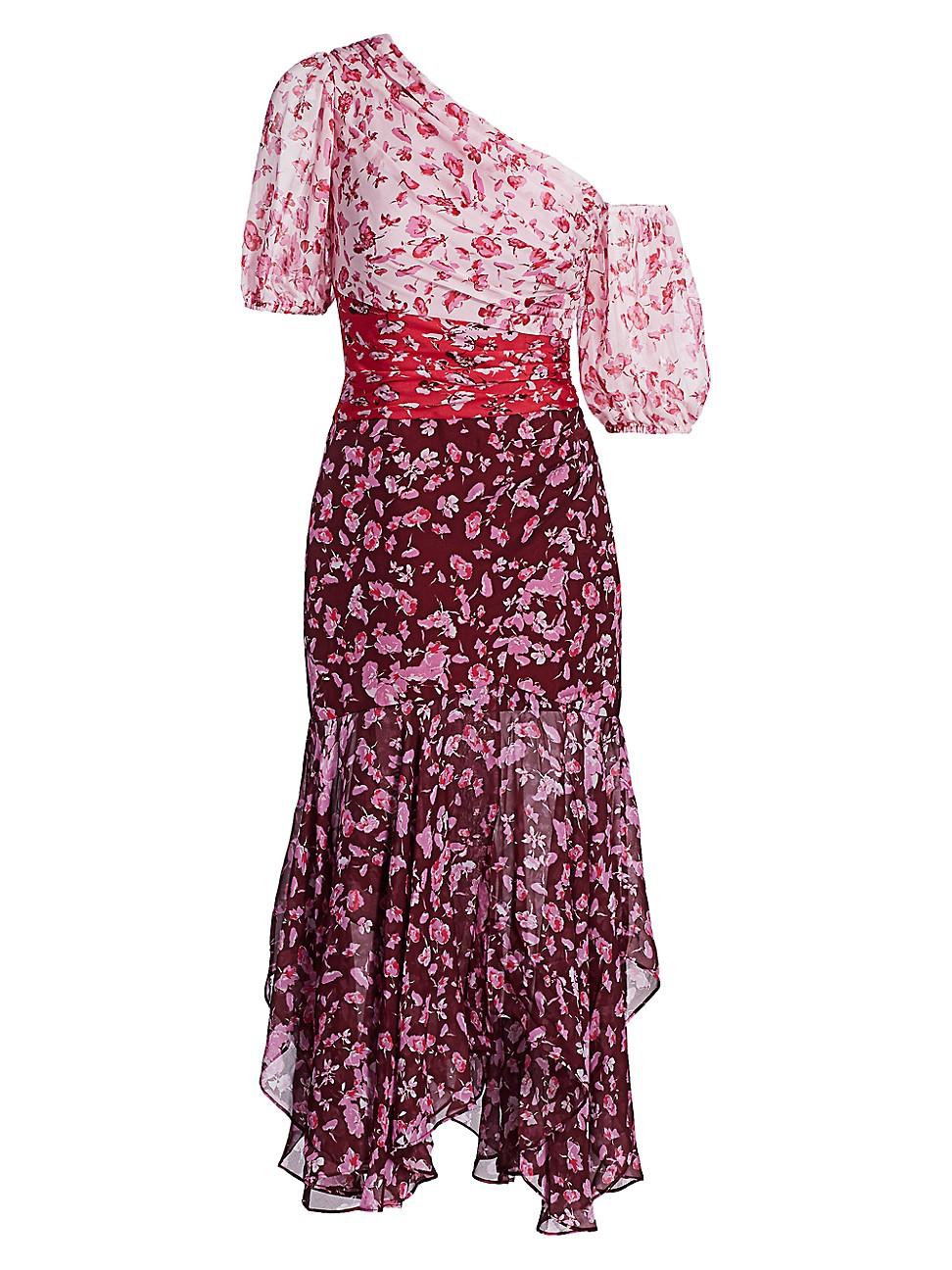 AMUR Silk Floral Asymmetrical Midi 