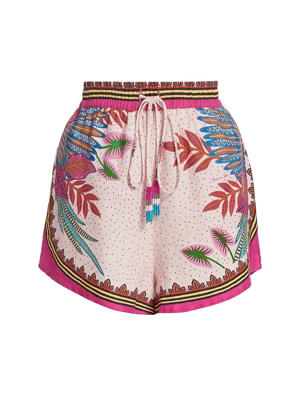 FARM Rio Macaw Linen-blend Scarf Shorts in Pink | Lyst