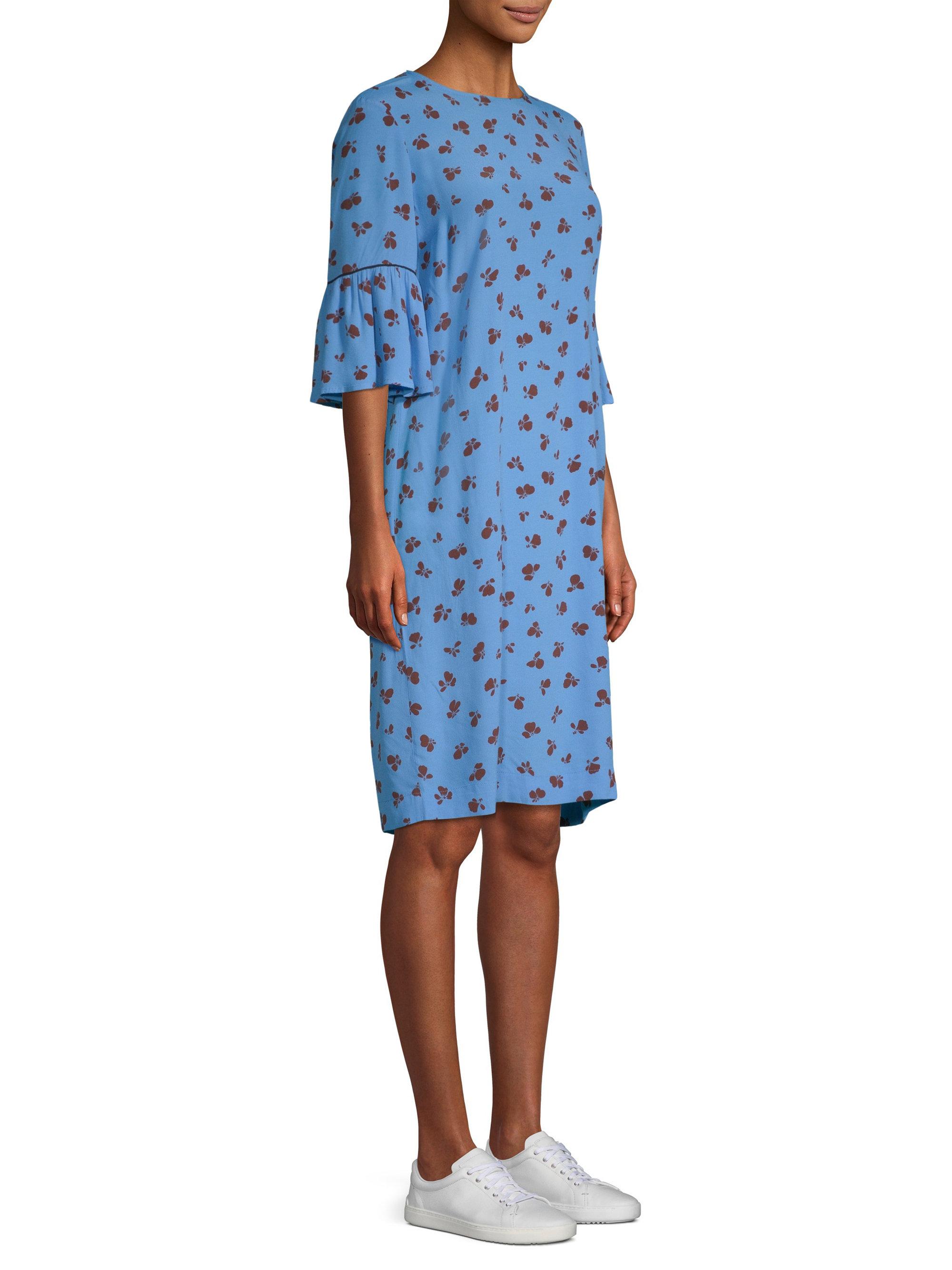 Ganni Synthetic Roseburg Crepe Dress in Blue - Lyst