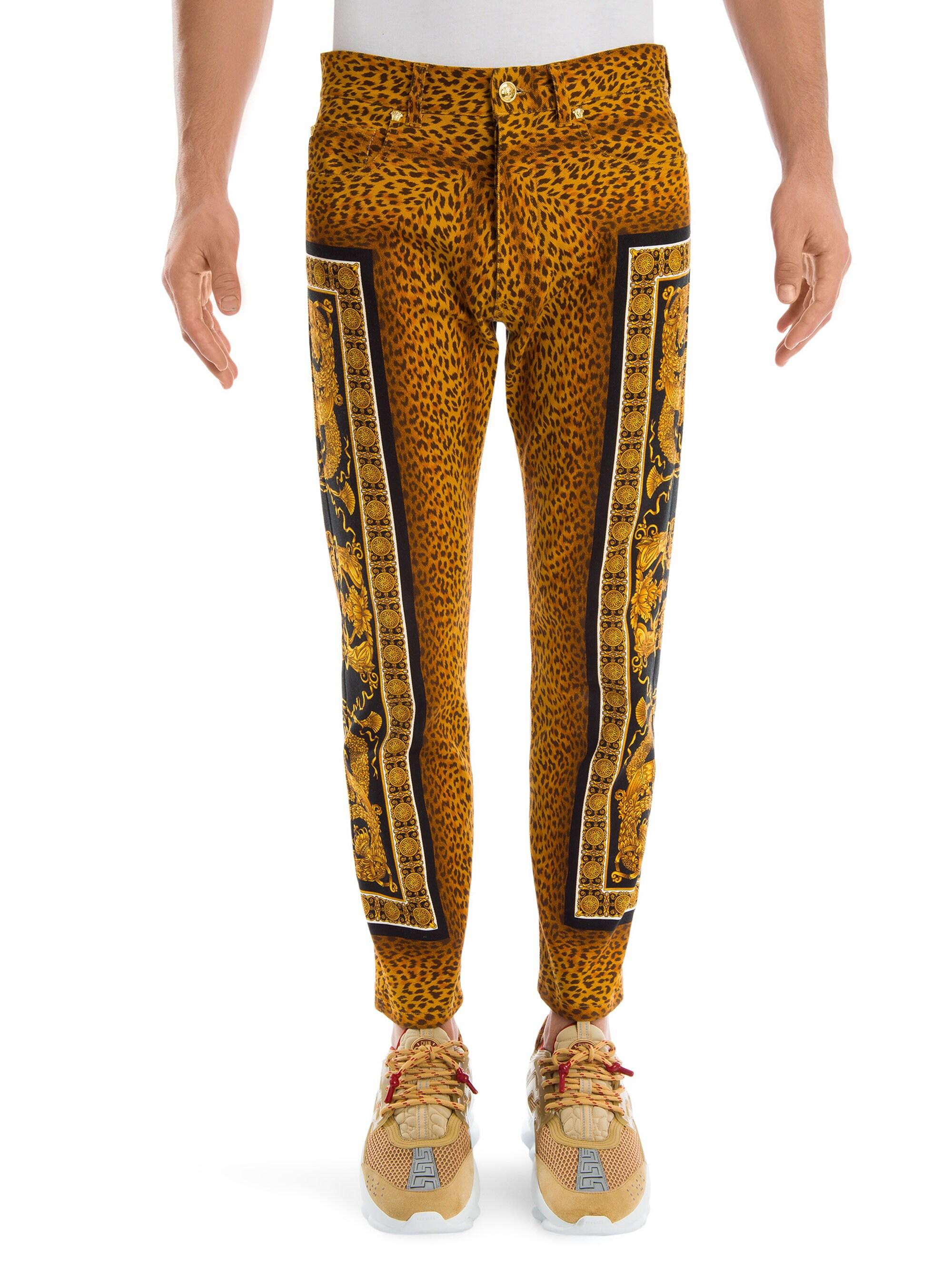 Versace Denim Leopard Print Baroque Skinny Jeans for Men - Lyst