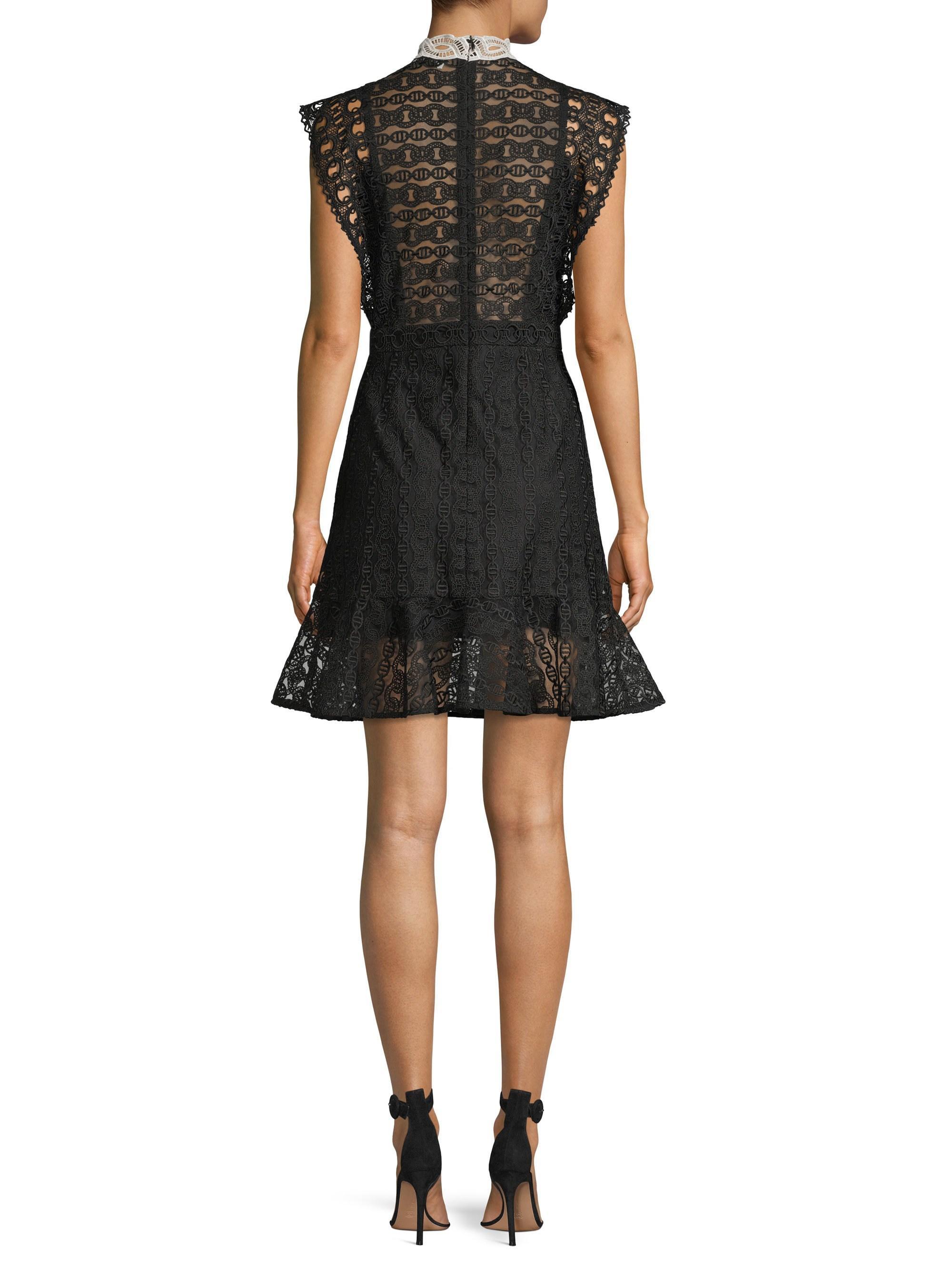 Sandro France Guipure Lace High-neck Mini Dress in Black - Lyst