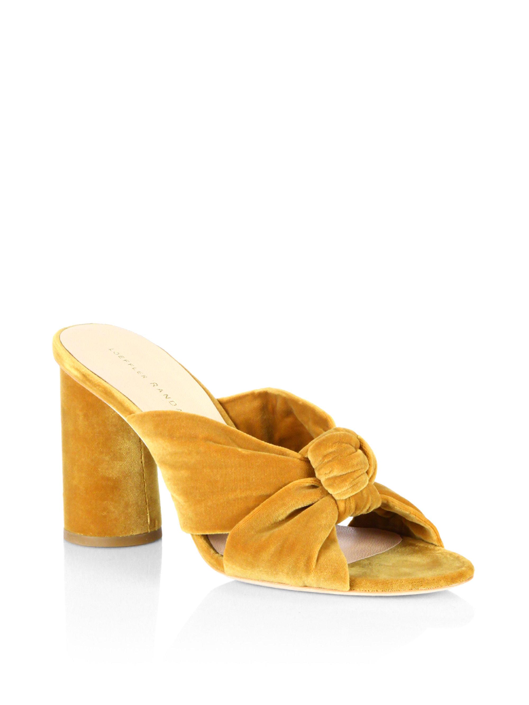 Loeffler Randall Coco Knotted Velvet Block Heel Mules in Yellow | Lyst