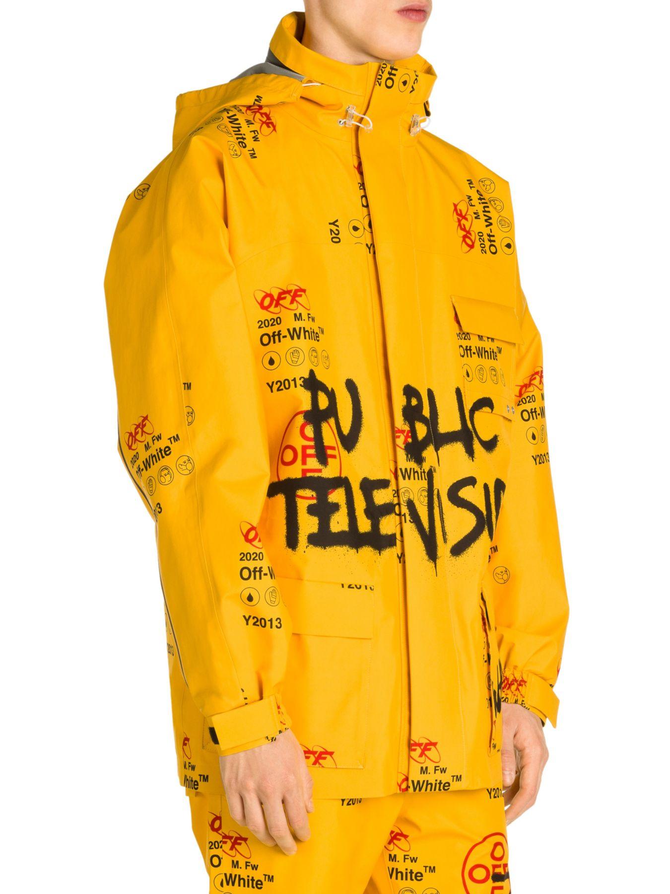 Off-White c/o Virgil Abloh Logo Print Gore-tex Jacket in Yellow for Men |  Lyst