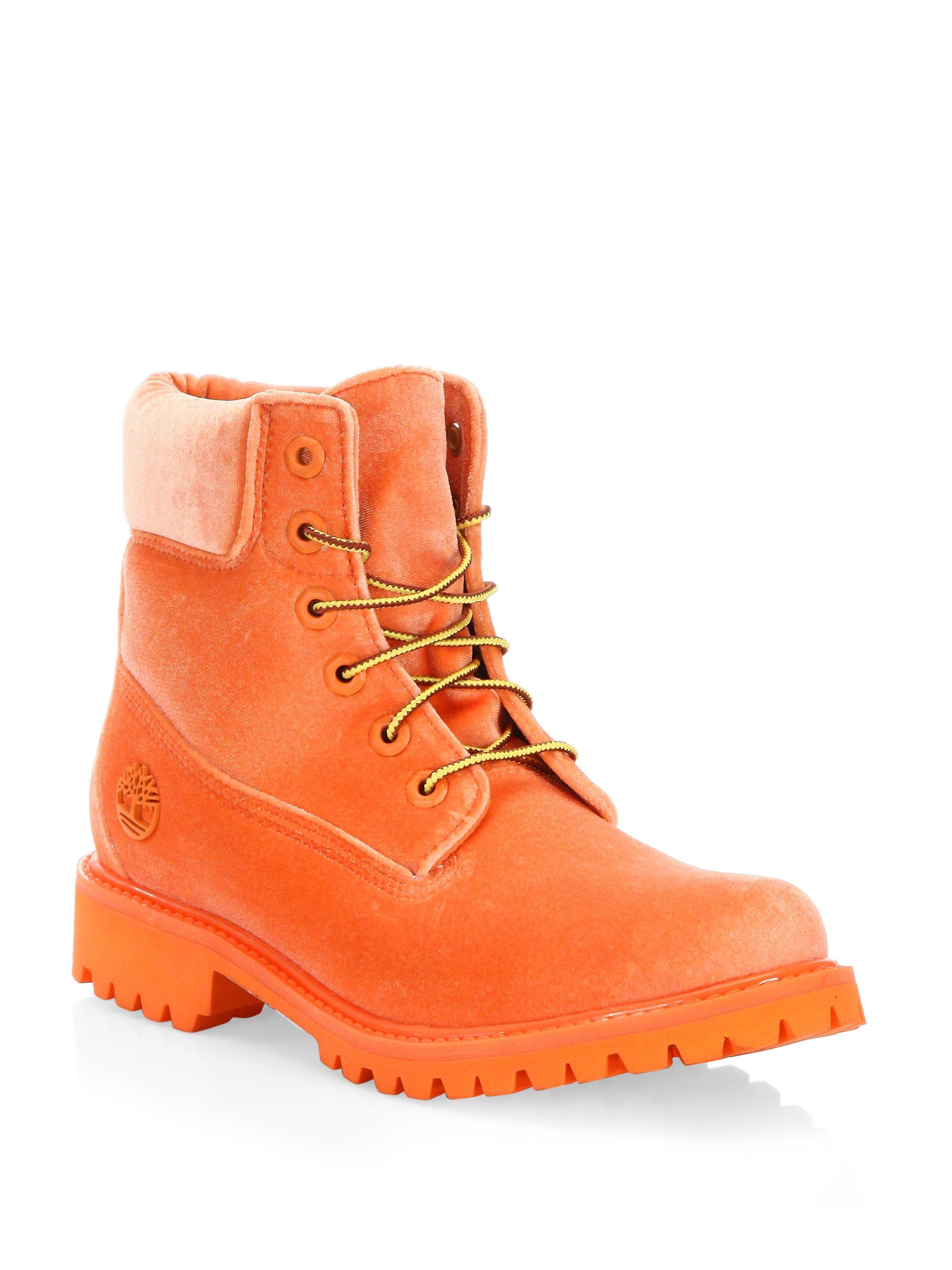 Off-White c/o Virgil Abloh X Timberland Orange Velvet Boots | Lyst