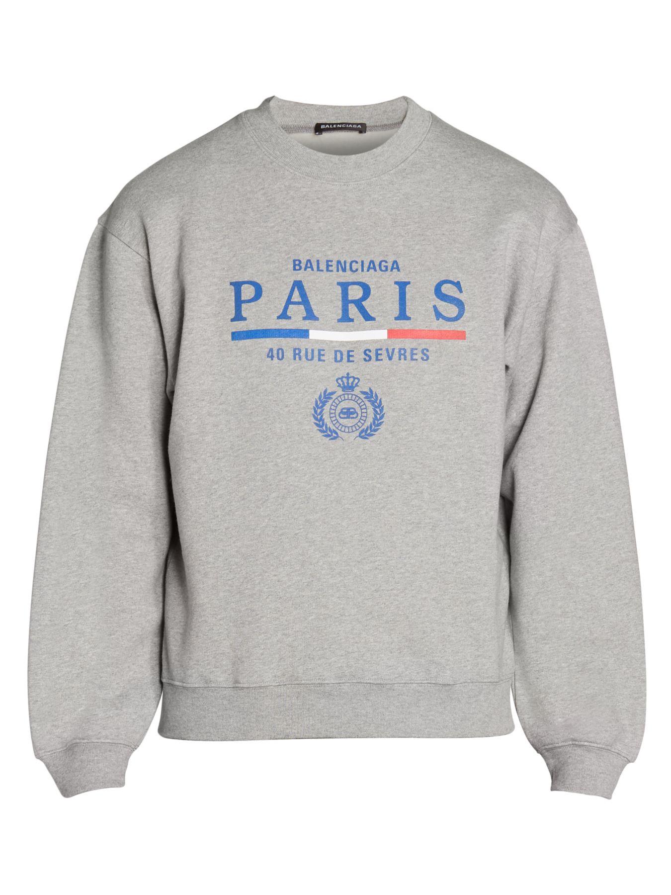 Balenciaga Cotton Paris Flag Logo Sweatshirt in Grey (Gray) for Men - Lyst