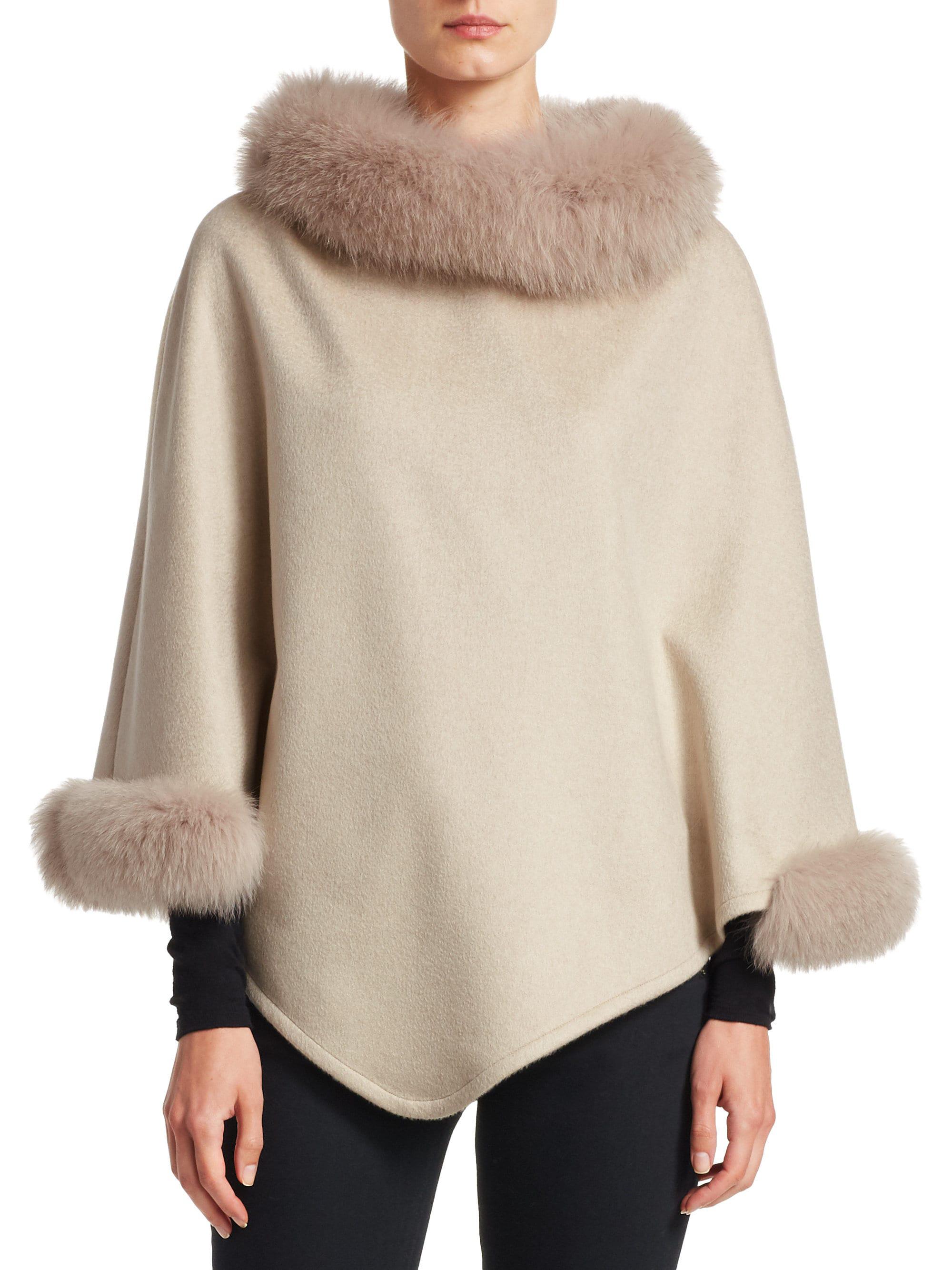 cashmere poncho with fur trim
